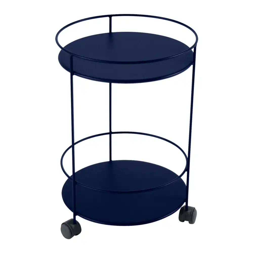 Guinguette Side Wheeled Table With Solid Double Top Deep Blue 92