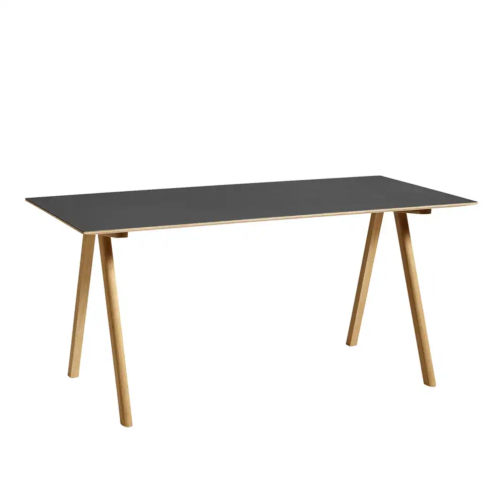 CPH10 2.0 Desk Lacquered Oak Frame L160 X W80 X H74 Black Linoleum Top Lacquered Edge