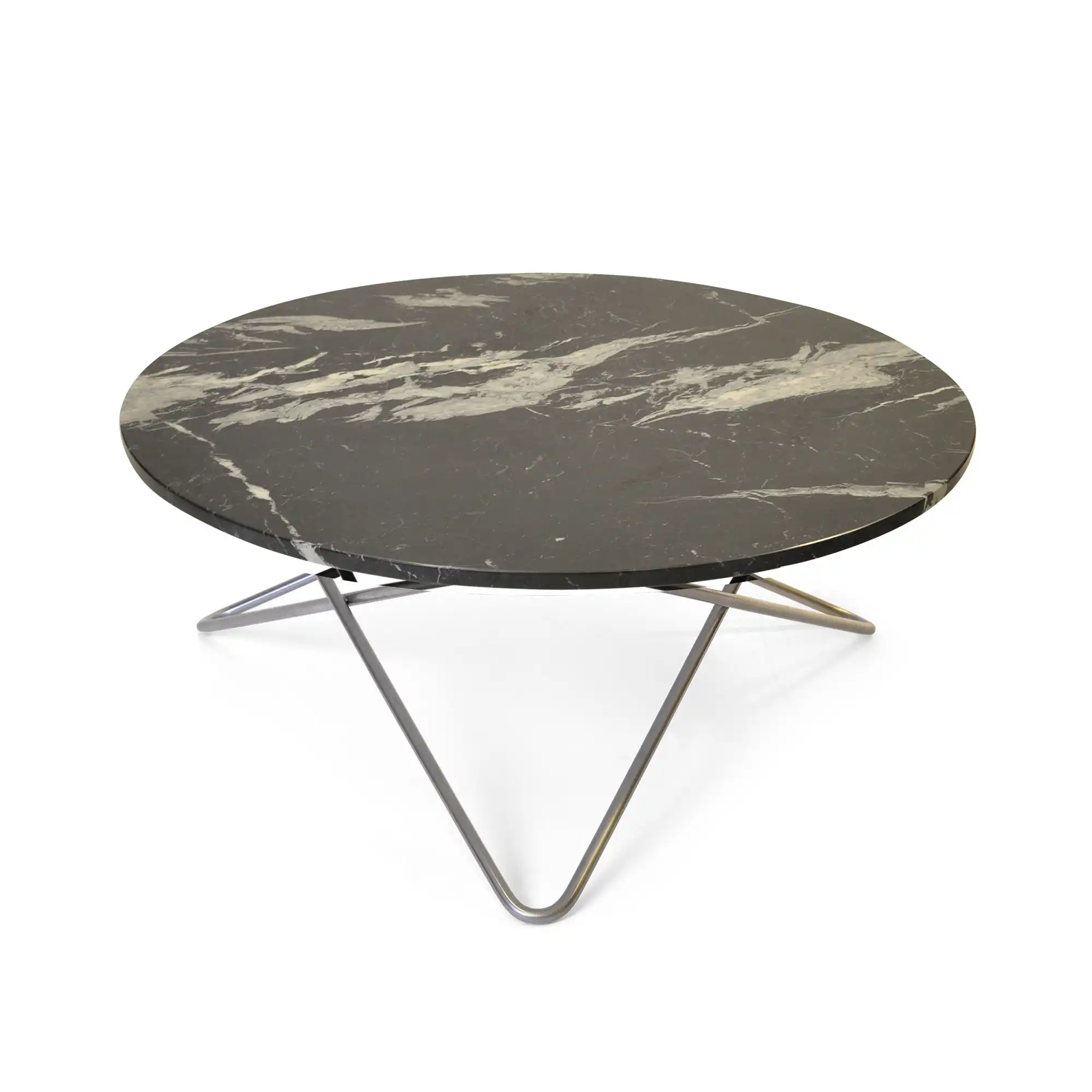 Large O Table, Stainless Steel Frame, Top: Black Marble