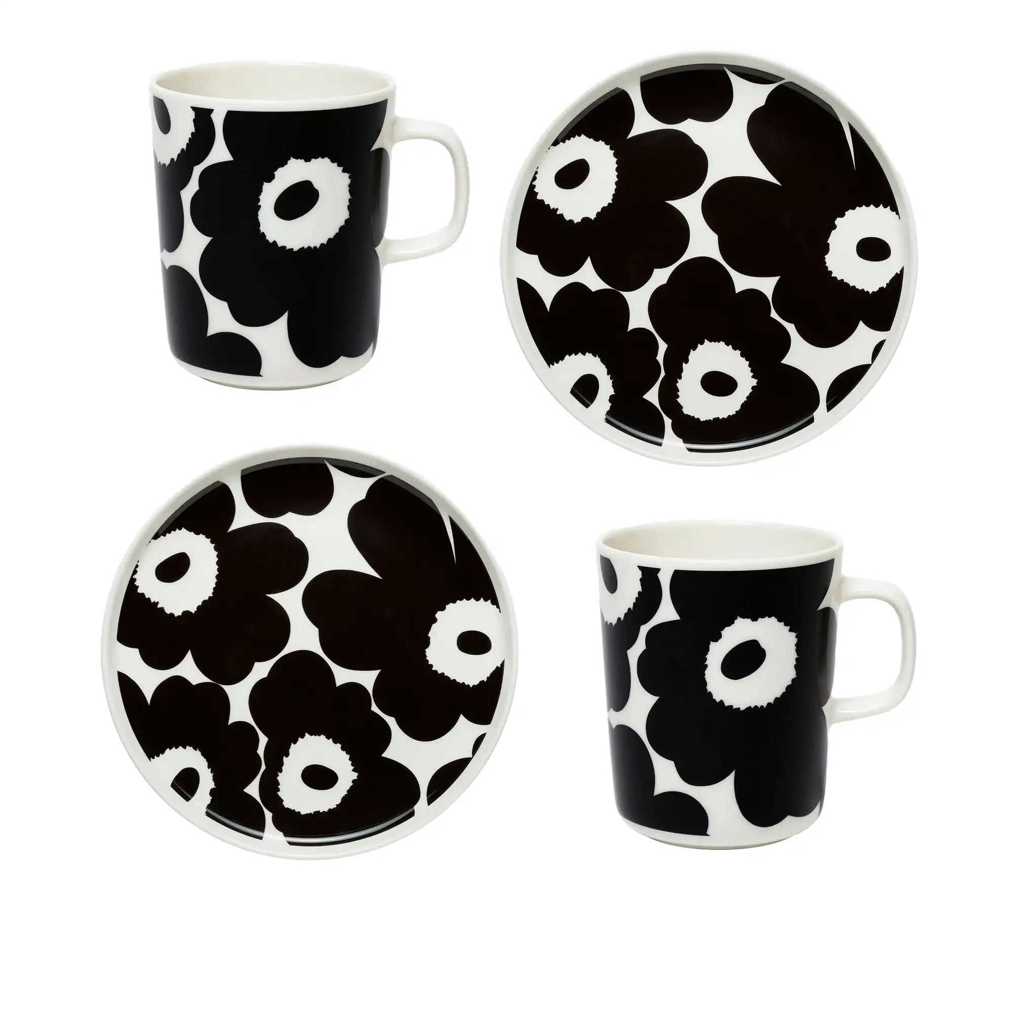 Unikko mugg och tallrik set 2x2 pcs white, black