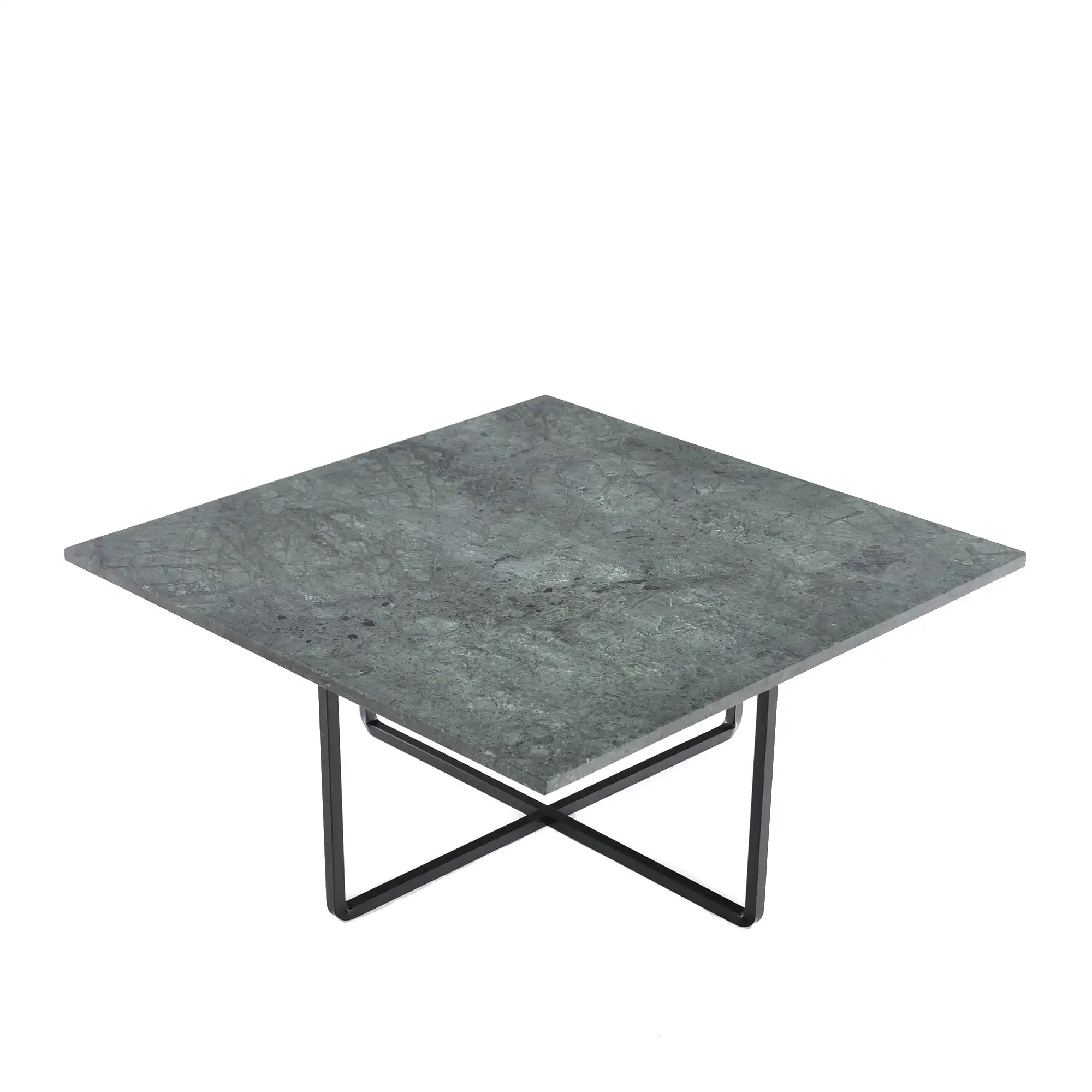 Ninety Table 80X80, Black Steel Frame, Top: Green Marble