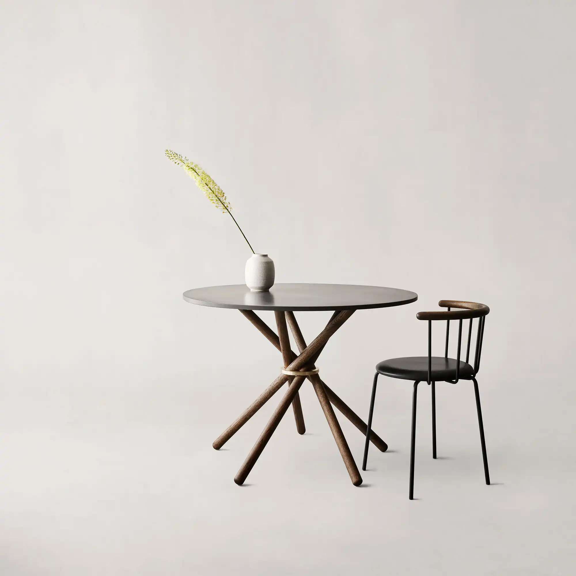 Hector 105 - Dining Table, Linoleum Conifer / Dark Oak / Brass