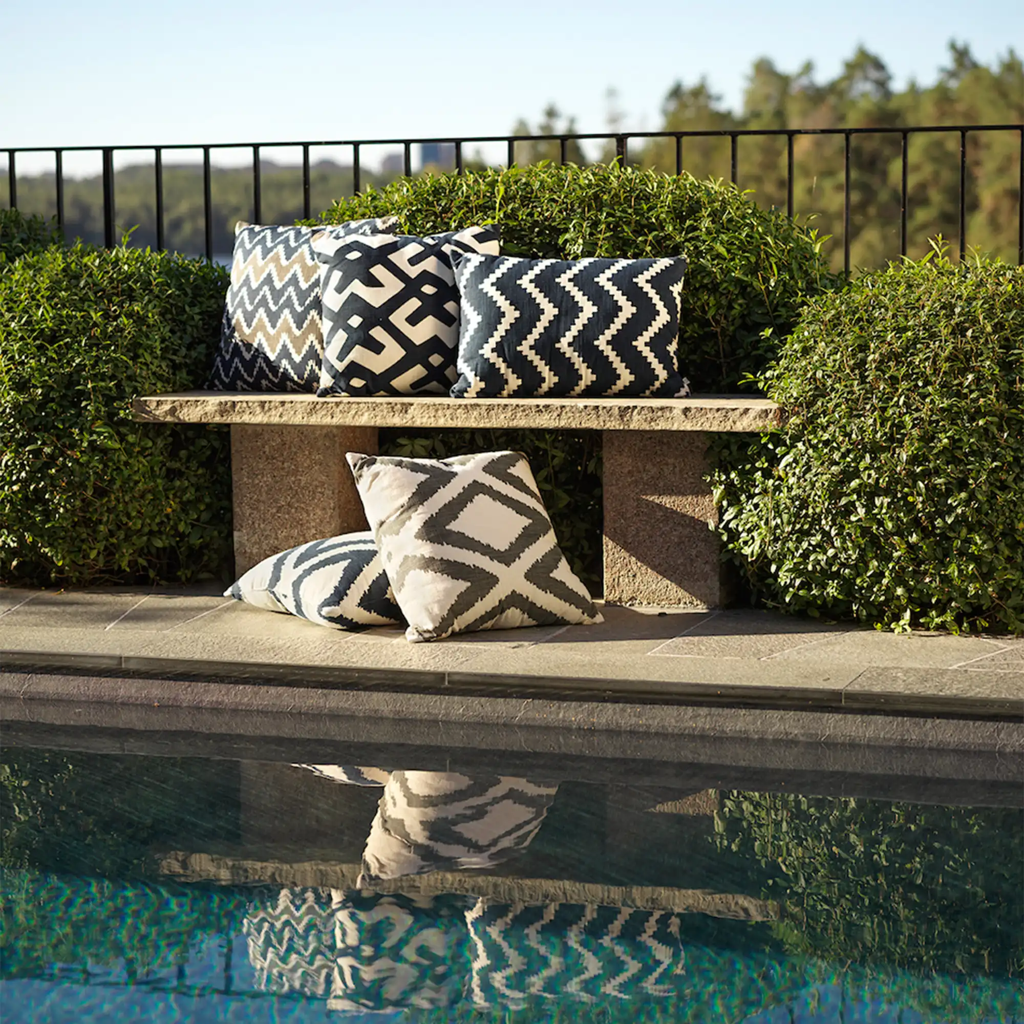Ikat Bangalore Outdoor Cushion - Apricot Orange/Heaven Blue