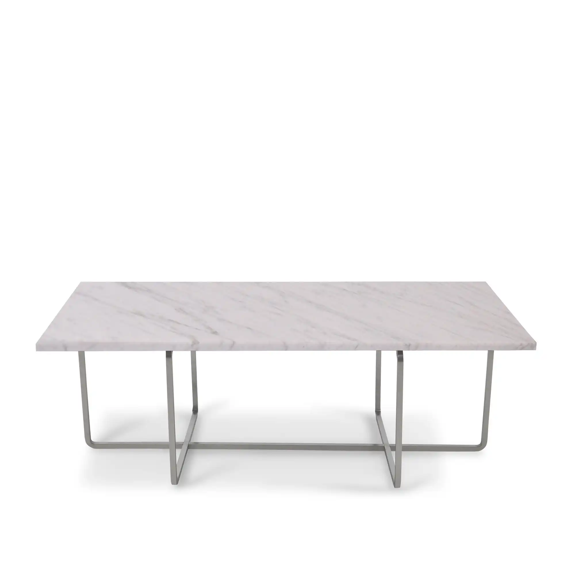 Ninety Table High, Stainless Steel Frame, Top: White Marble