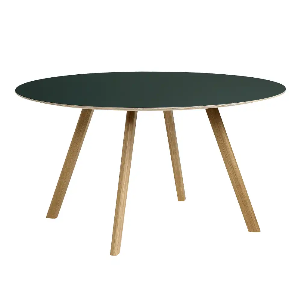 CPH25 2.0 Table Lacquered Oak Frame Ø140 X H74  Green Linoleum Tabletop Lacquered Edge