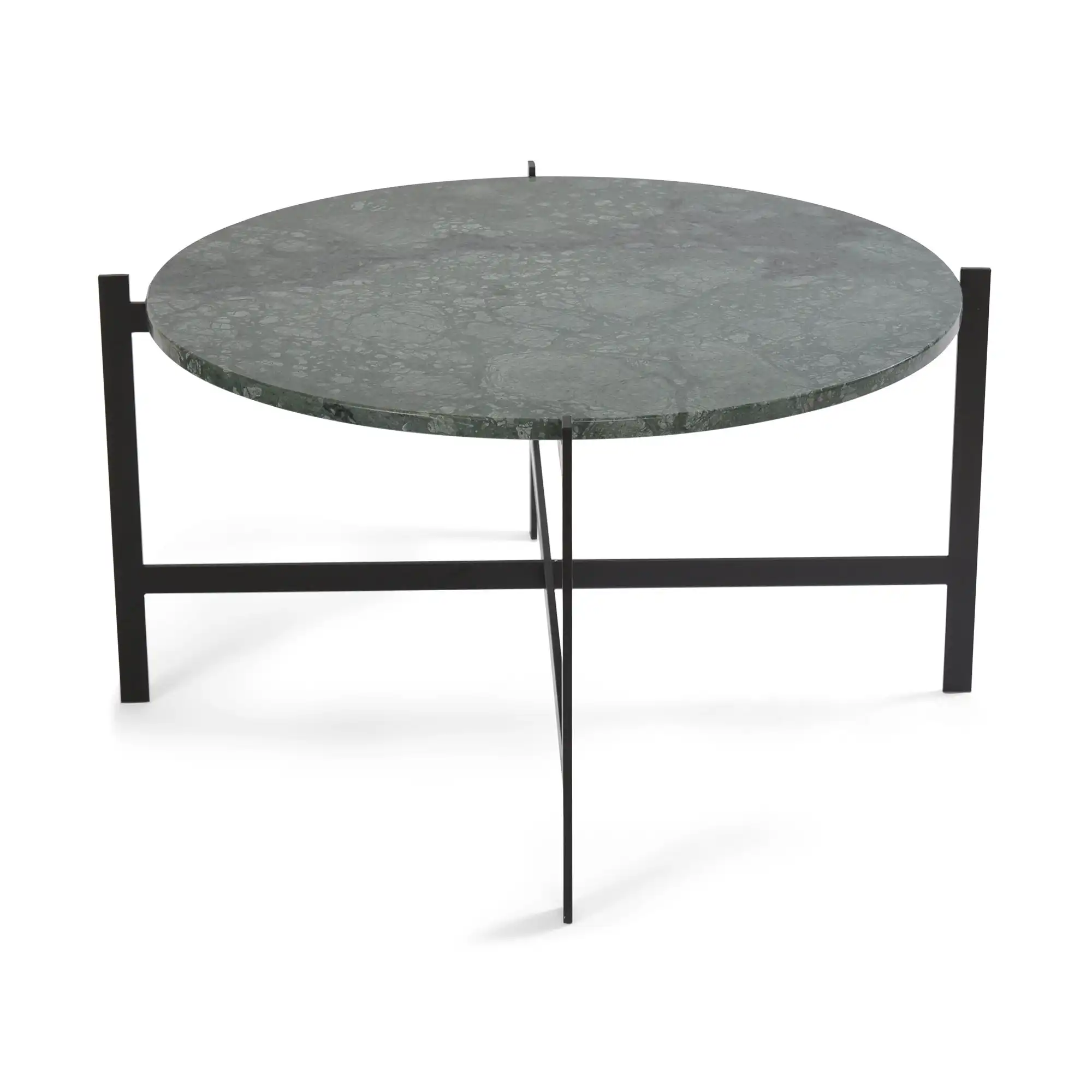 Deck Table Large, Black Steel Frame, Top: Green Marble