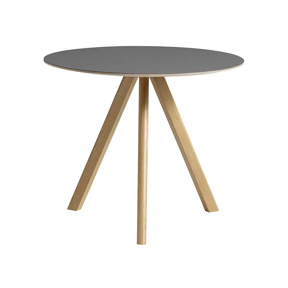 CPH20 2.0 Table Lacquered Oak Frame Ø90 X H74  Grey Linoleum Tabletop Lacquered Edge