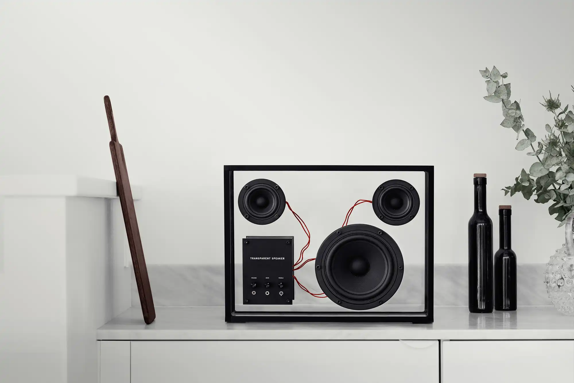 Transparent Speaker Red Cables