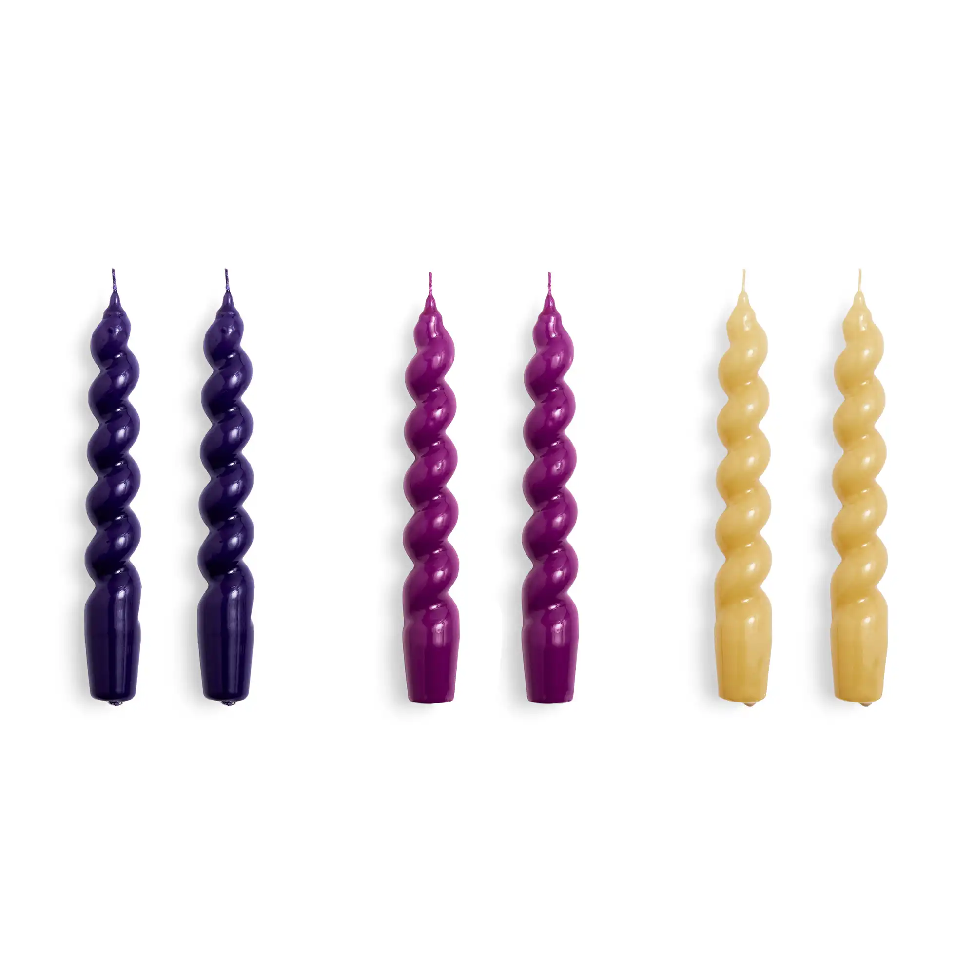 Candle Spiral Set of 6 - Purple, fuchsia and mustard