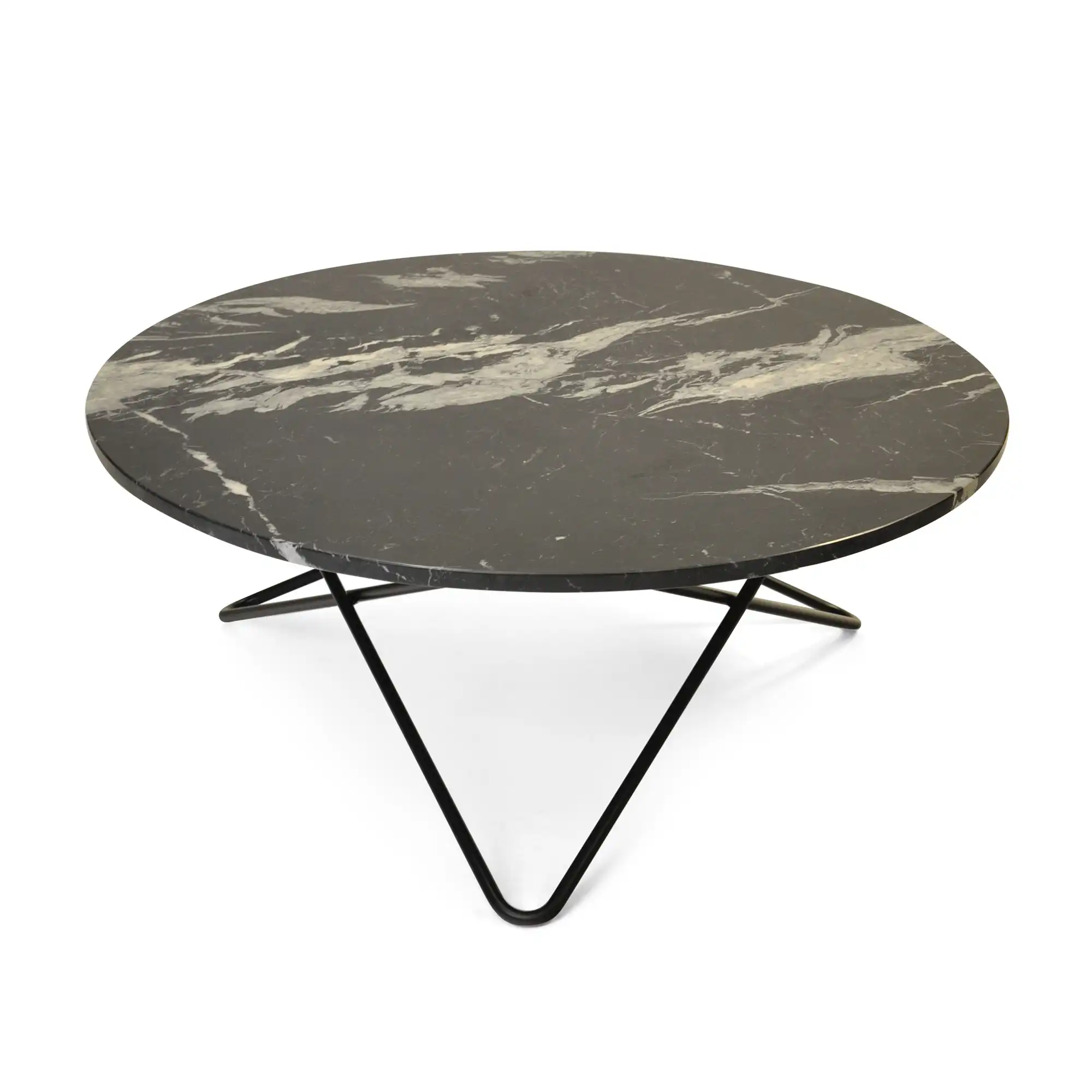 Large O Table, Black Steel Frame, Top: Black Marble