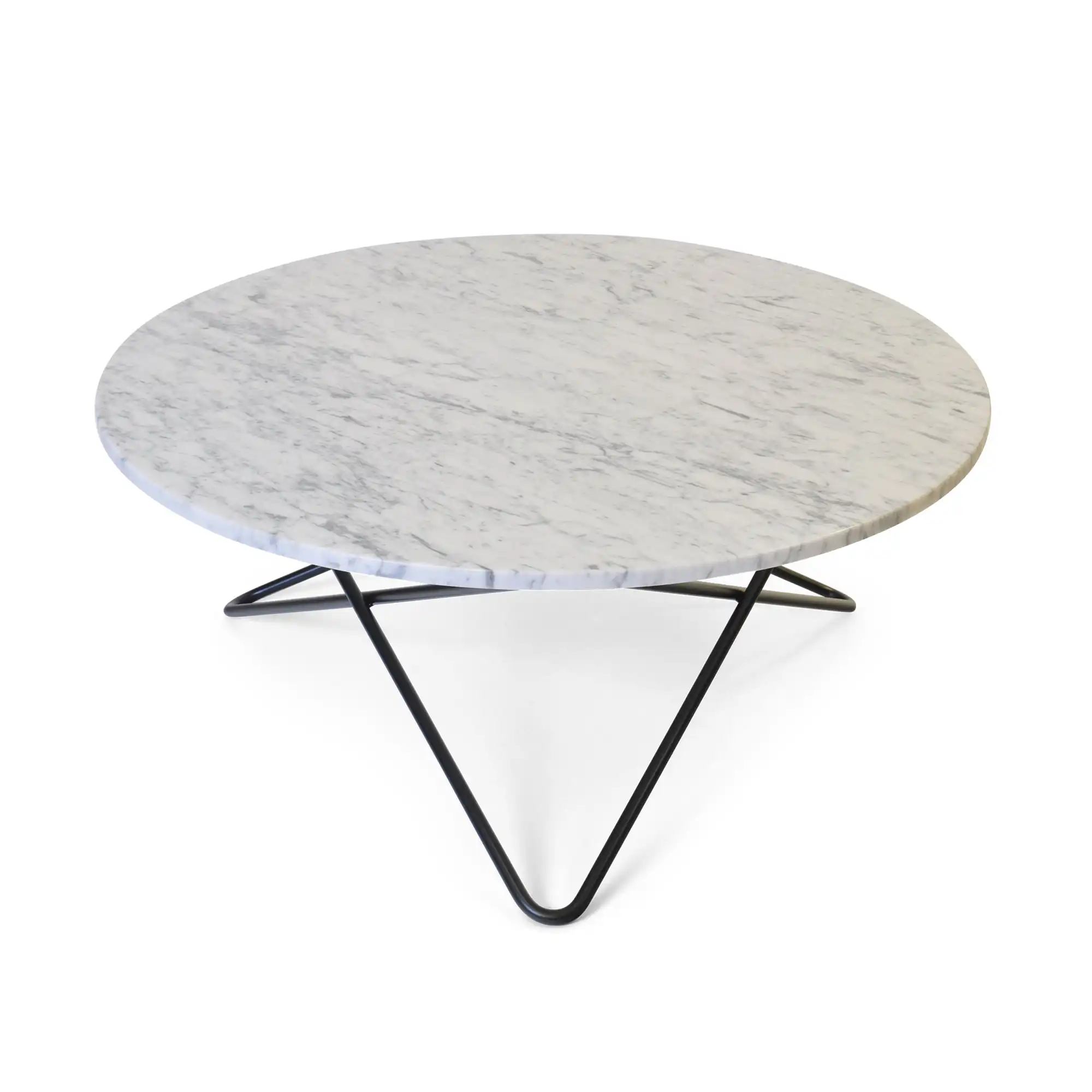 Large O Table, Black Steel Frame, Top: White Marble