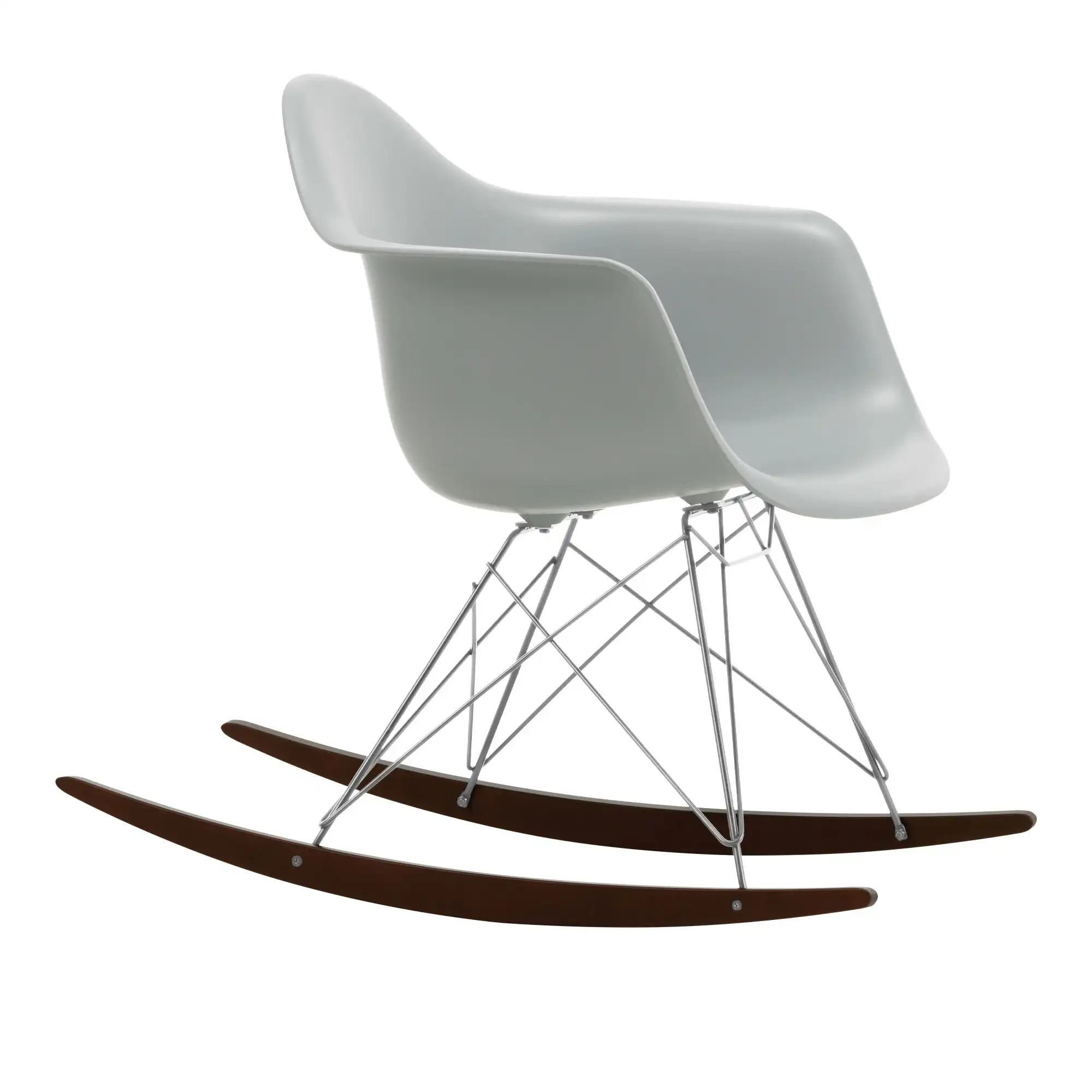 Eames Plastic Armchair RAR - 24 Light Grey - Chrome Base - Dark Maple
