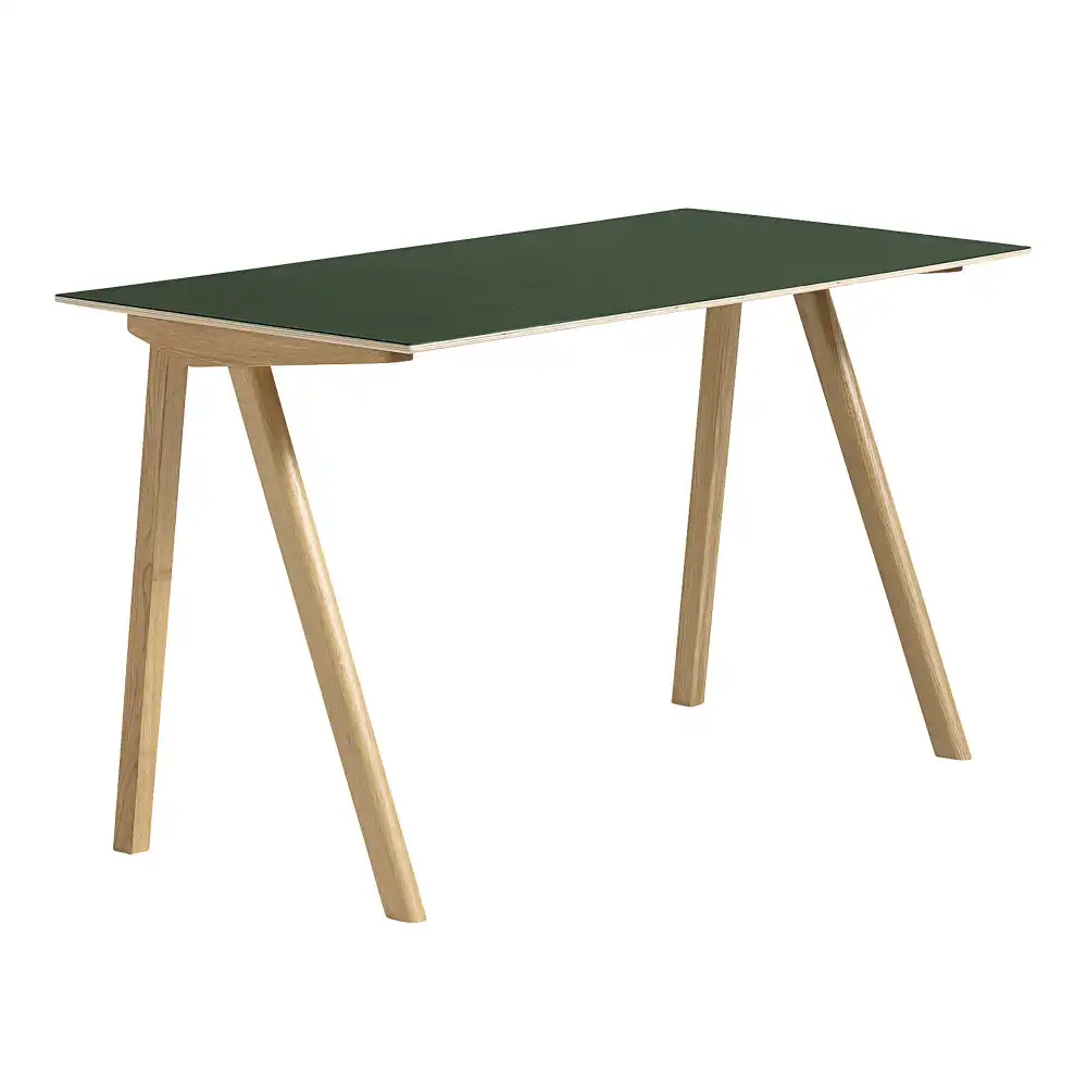 CPH90 2.0 Desk Lacquered Oak Frame L130 X W65 X H74  Green Linoleum Tabletop Lacquered Edge