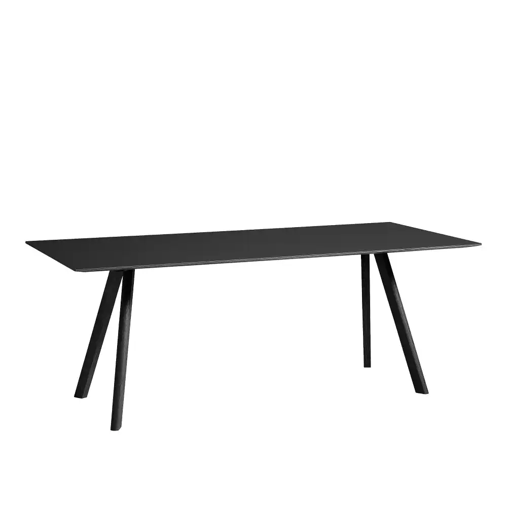 CPH30 2.0 Table Black Lacquered Oak Frame L200 X W90 X H74 Black Linoleum Tabletop Black Lacquered Edge