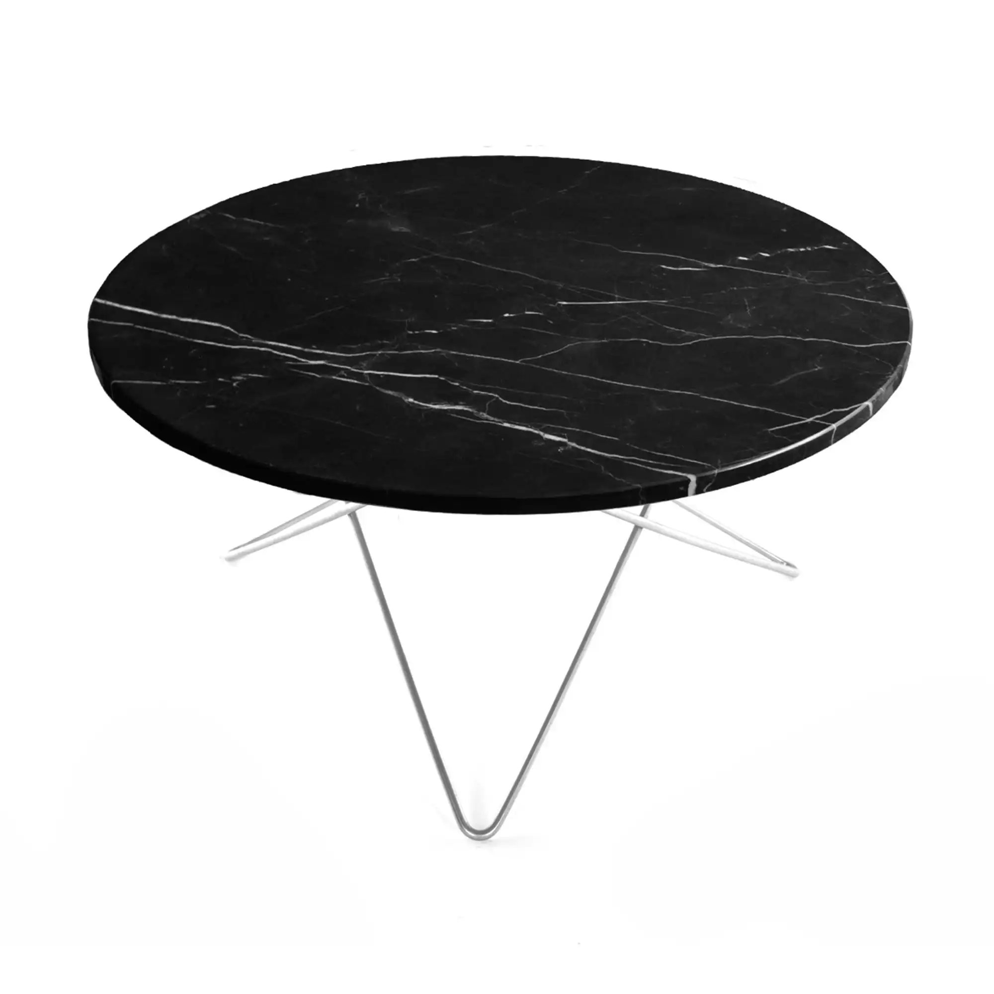 O Table, Stainless Steel Frame, Top: Black Marble