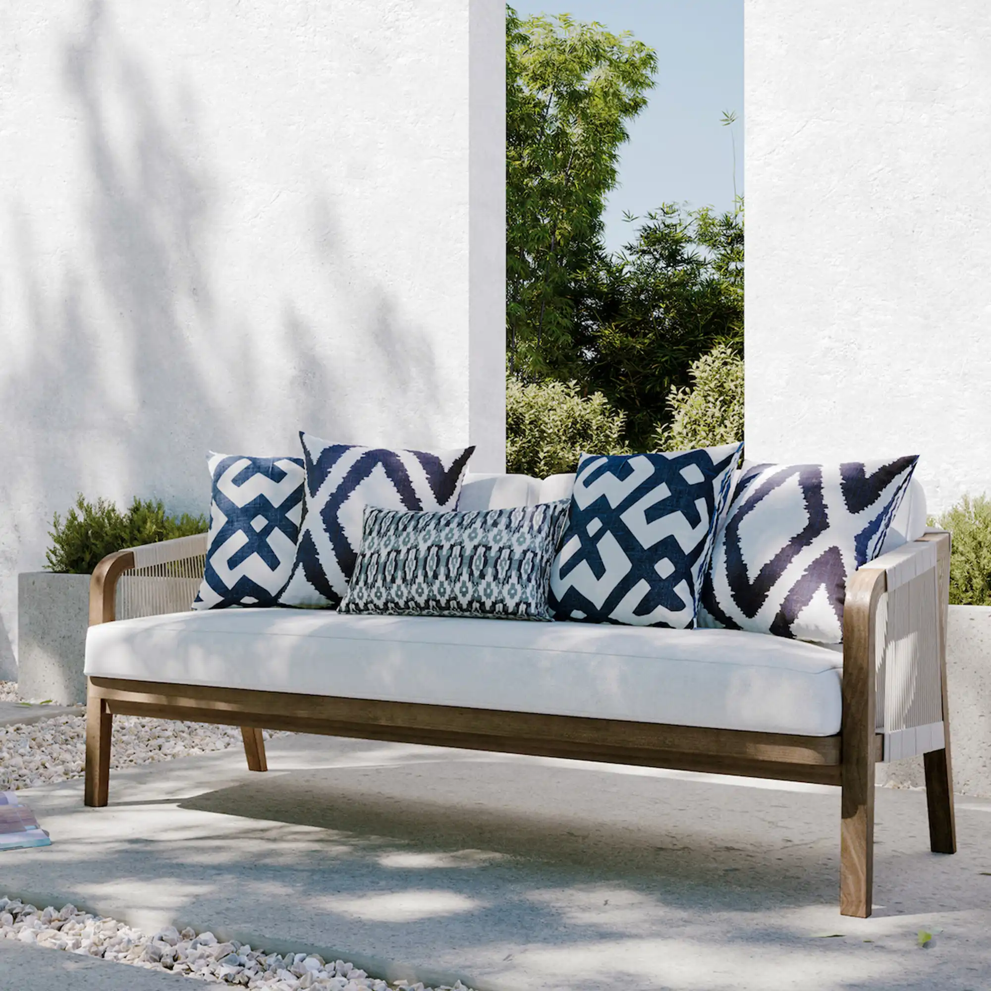 Diamond Outdoor Cushion 50x50 cm - Heaven Blue/Off White