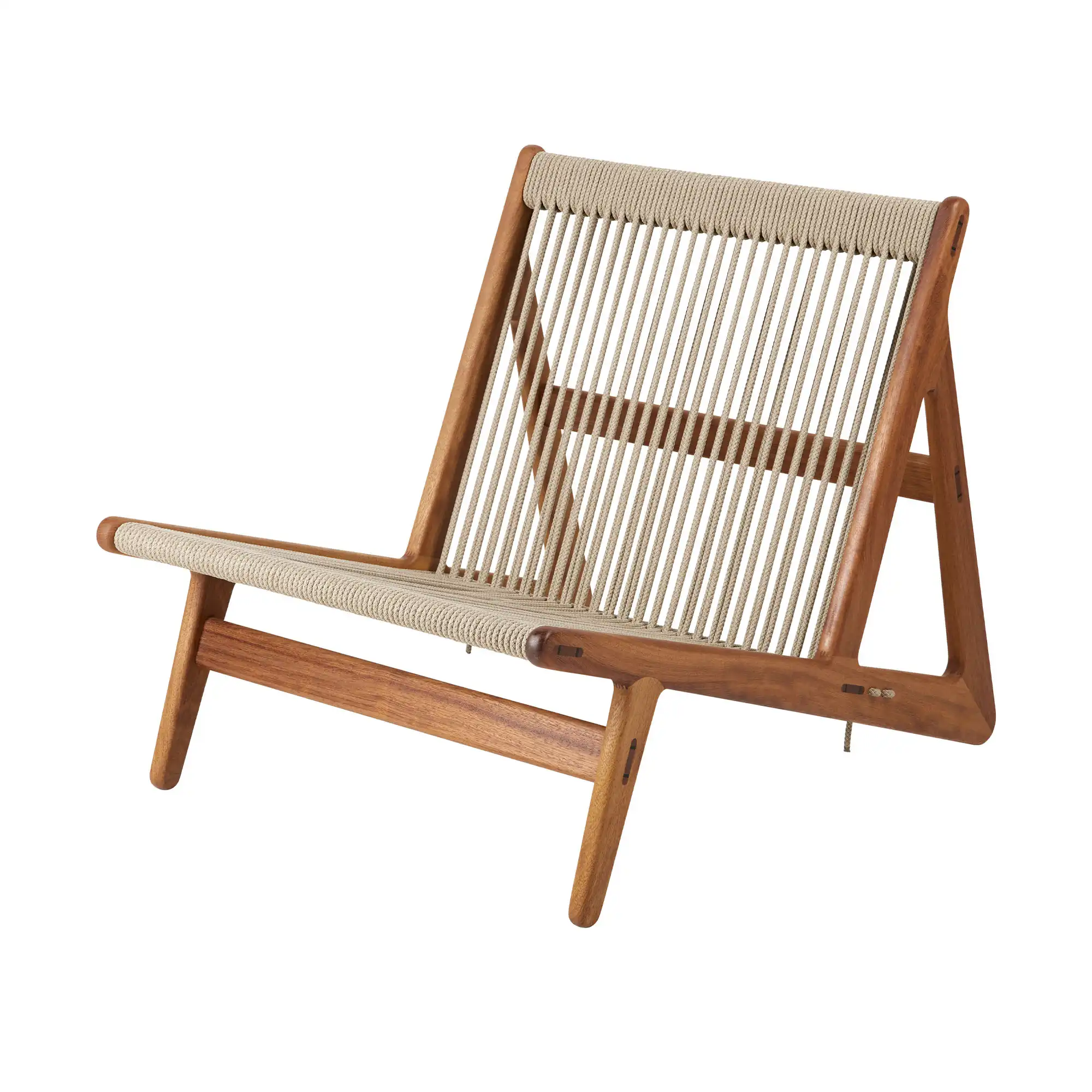 MR01 Initial Lounge Chair, Outdoor - Sunfire Melange Beige and Sand, Base Solid Iroko, Oiled