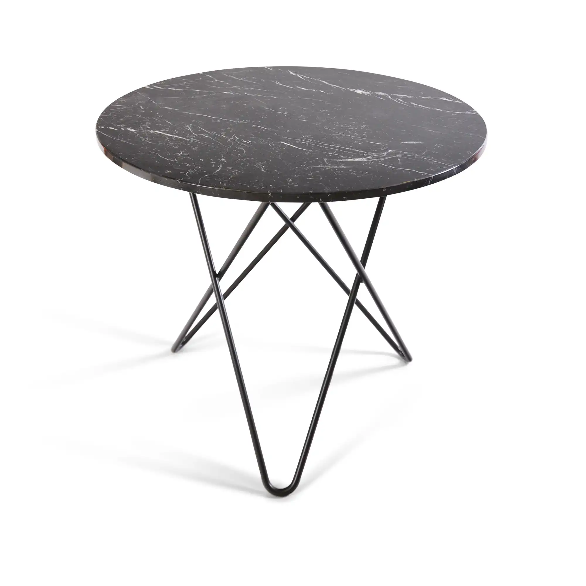 O Dining Table Ø80, Black Steel Frame, Top: Black Marble