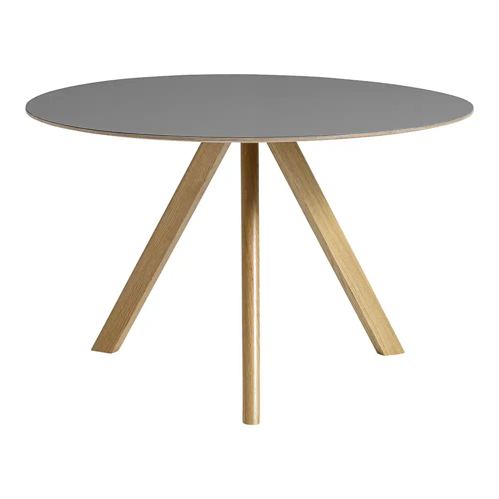 CPH20 2.0 Table Lacquered Oak Frame Ø120 X H74  Grey Linoleum Tabletop Lacquered Edge