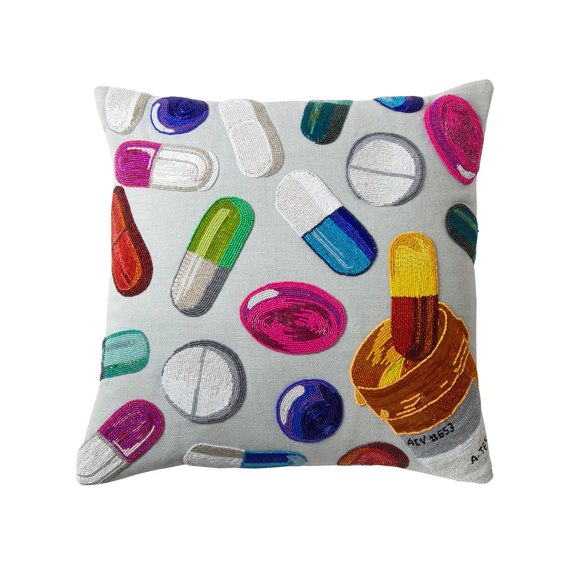 Happy Pills Beaded Pillow