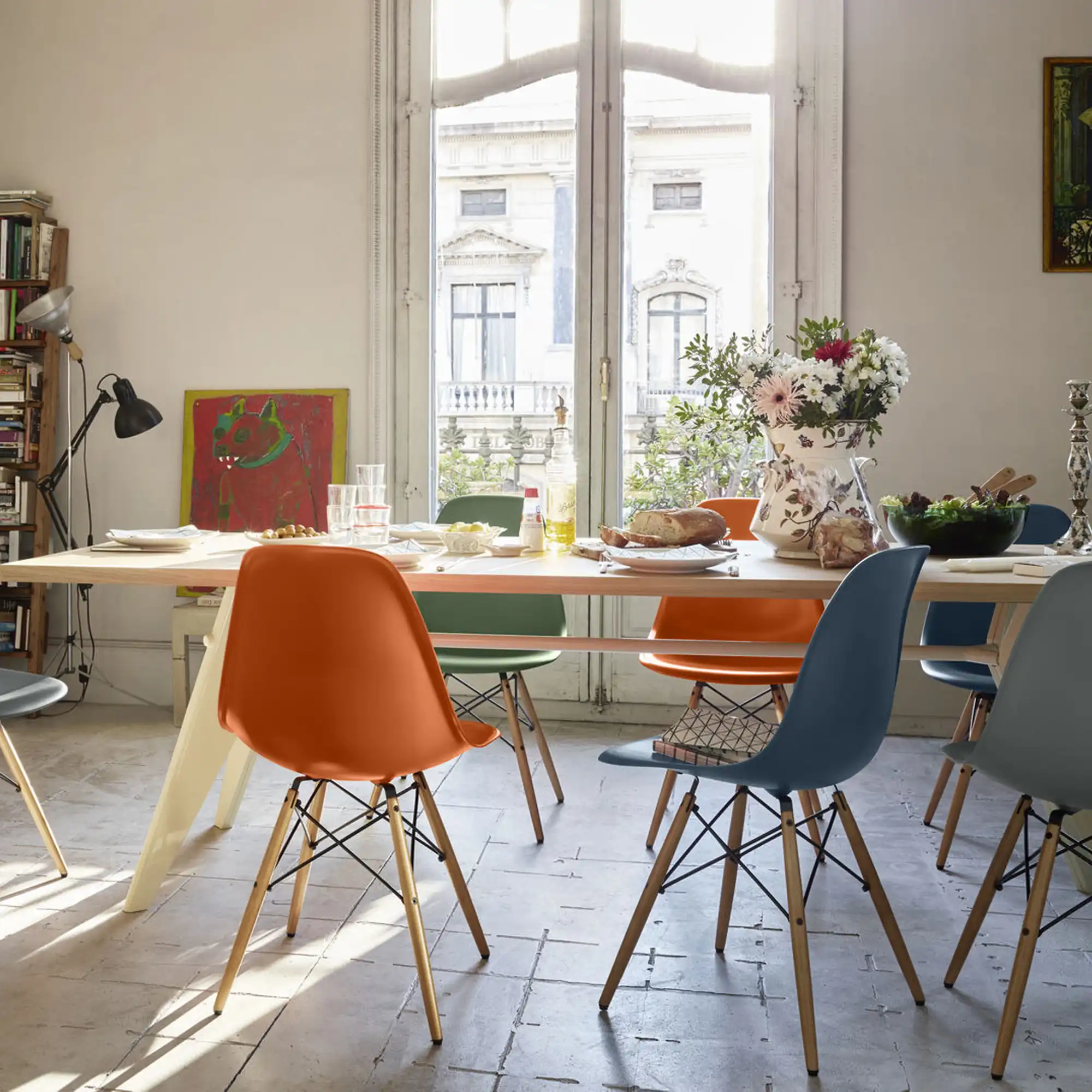 Eames RE Plastic Chair DSW 17 Emerald, Dark Maple