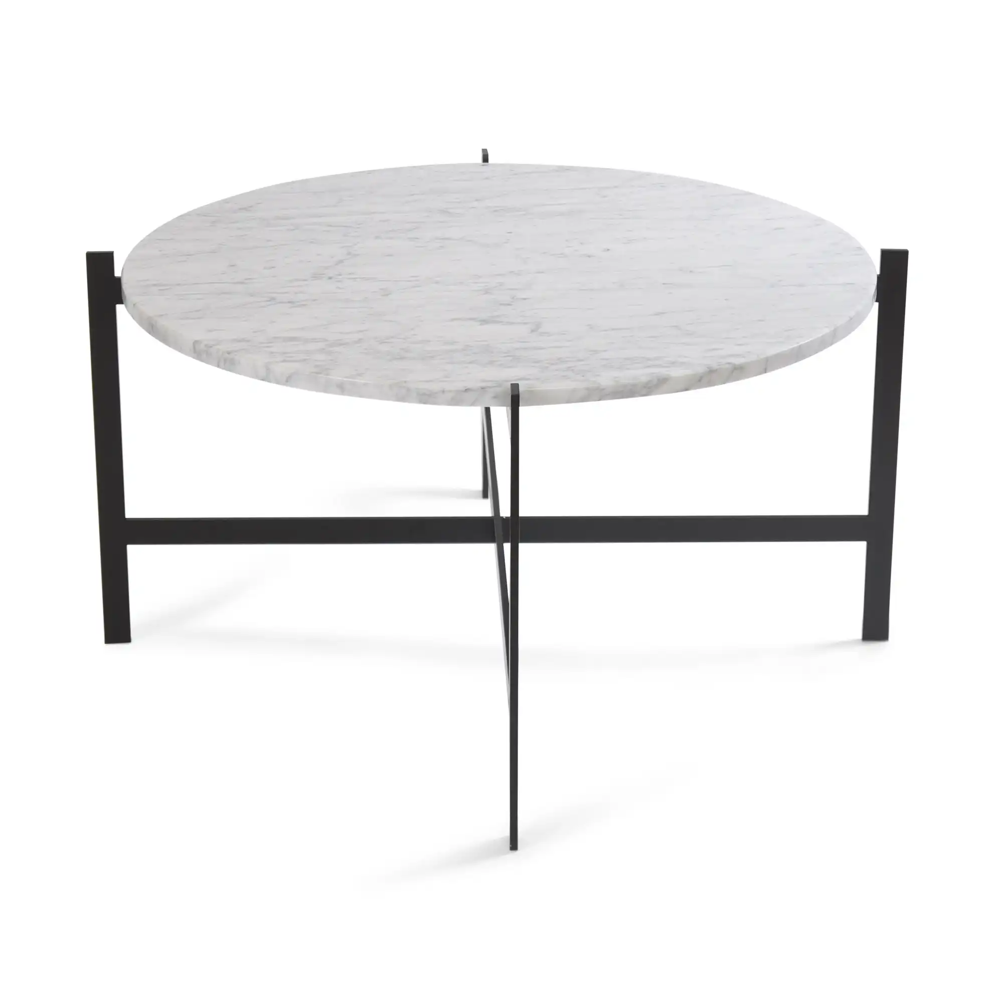 Deck Table Large, Black Steel Frame, Top: White Marble