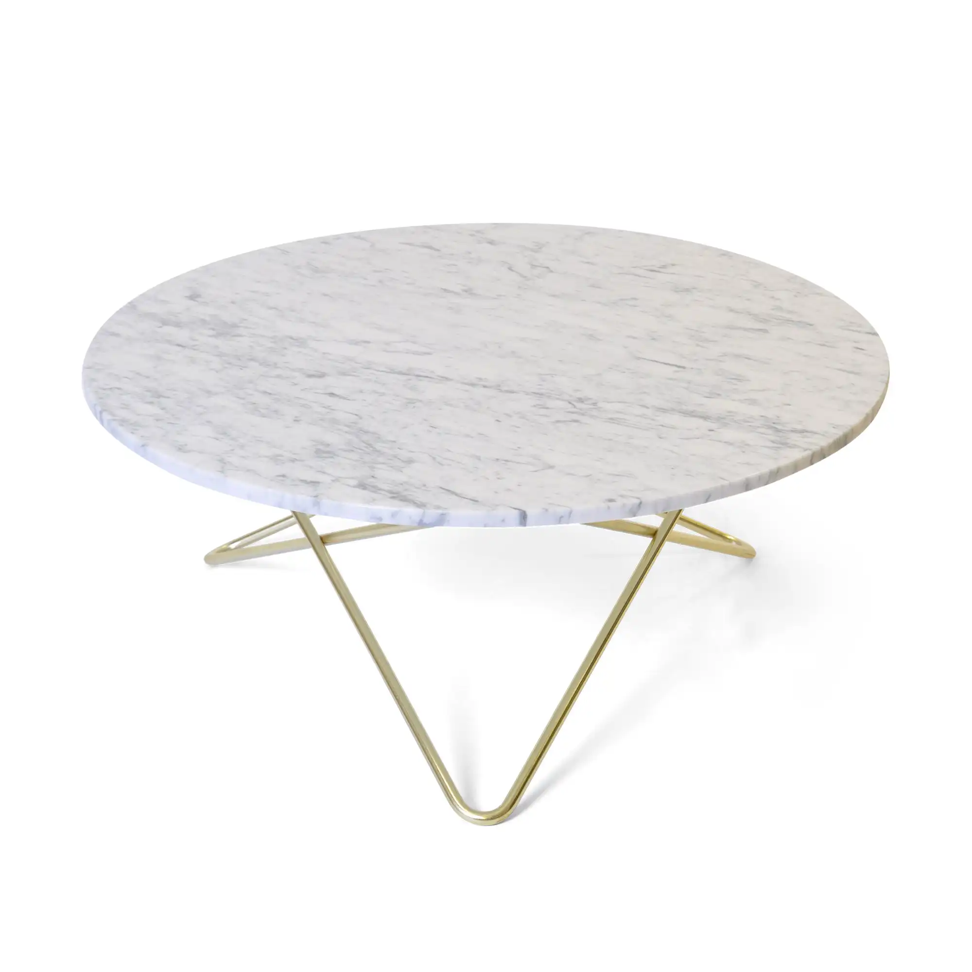 Large O Table, Brass Frame, Top: White Marble