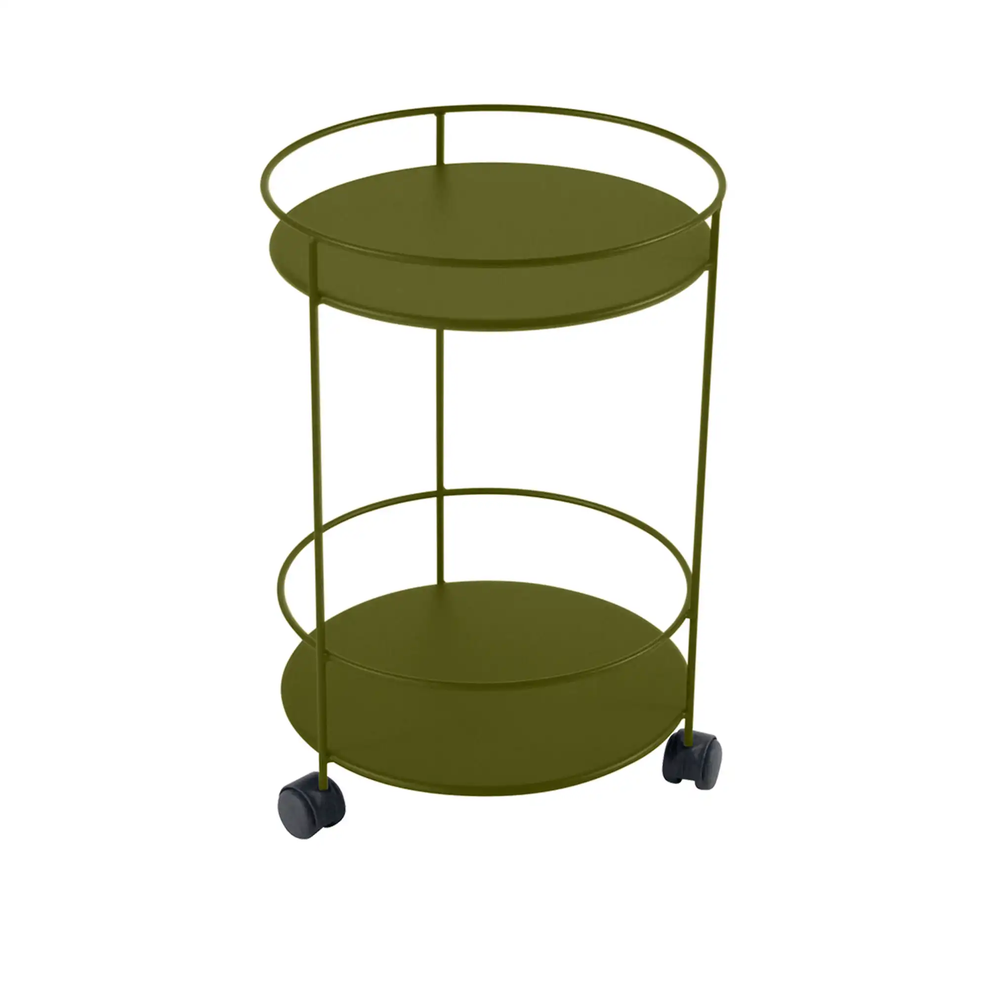 Guinguette Side Wheeled Table With Solid Double Top, Pesto