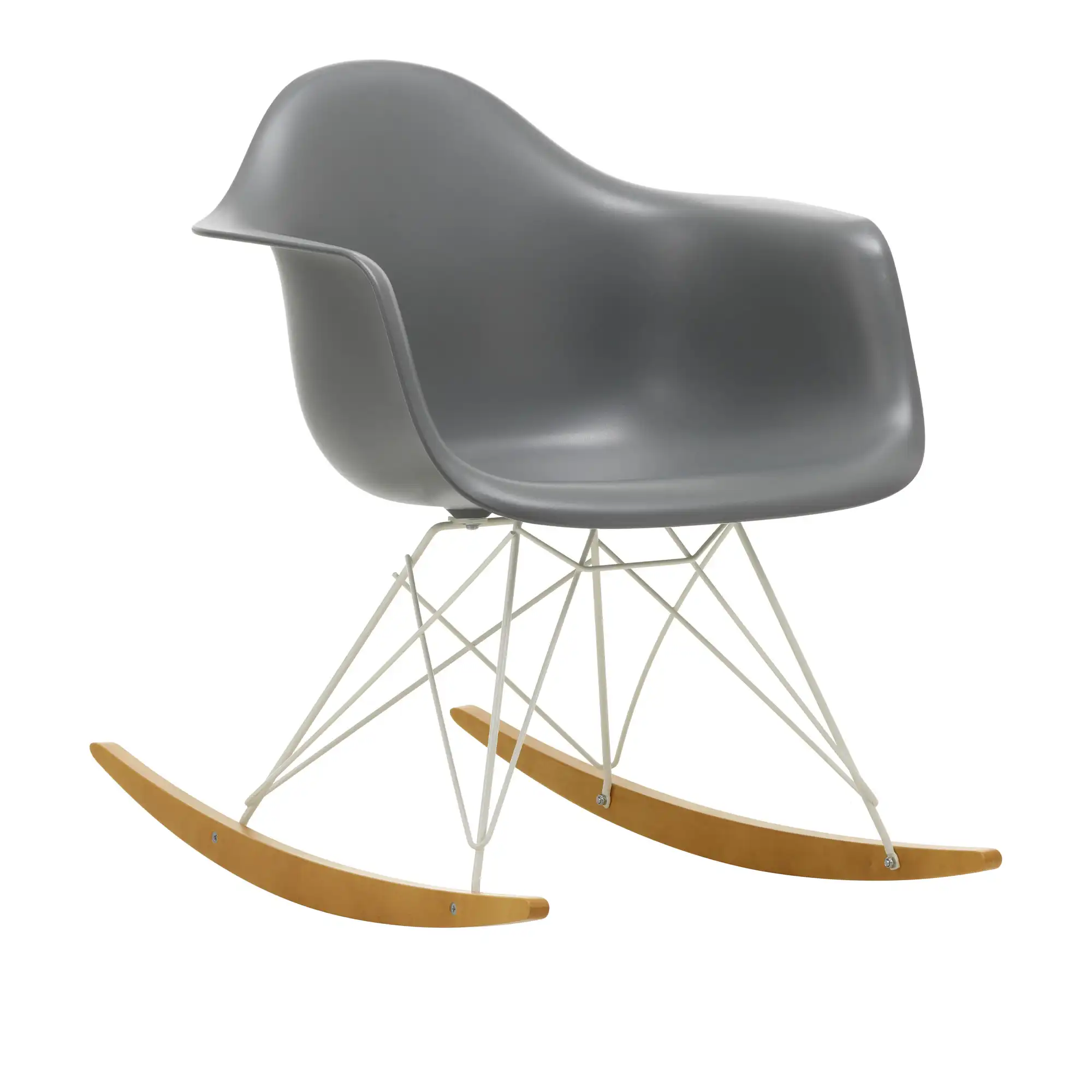 Eames Plastic Armchair RAR - 56 Granite Grey - White Base - Golden Maple