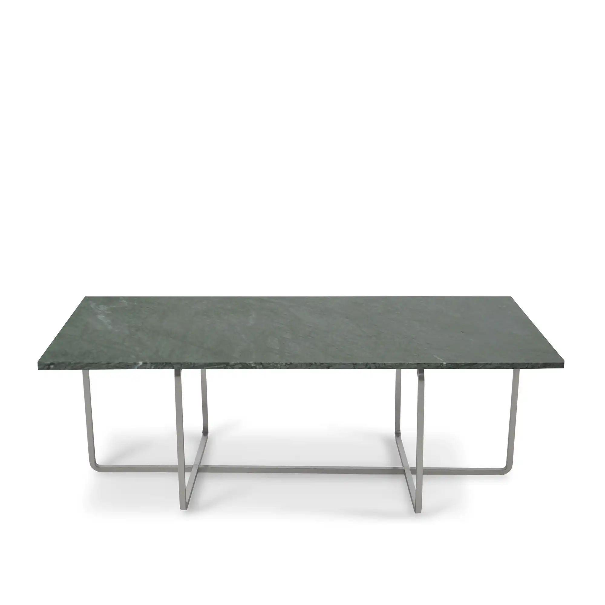 Ninety Table High, Stainless Steel Frame, Top: Green Marble