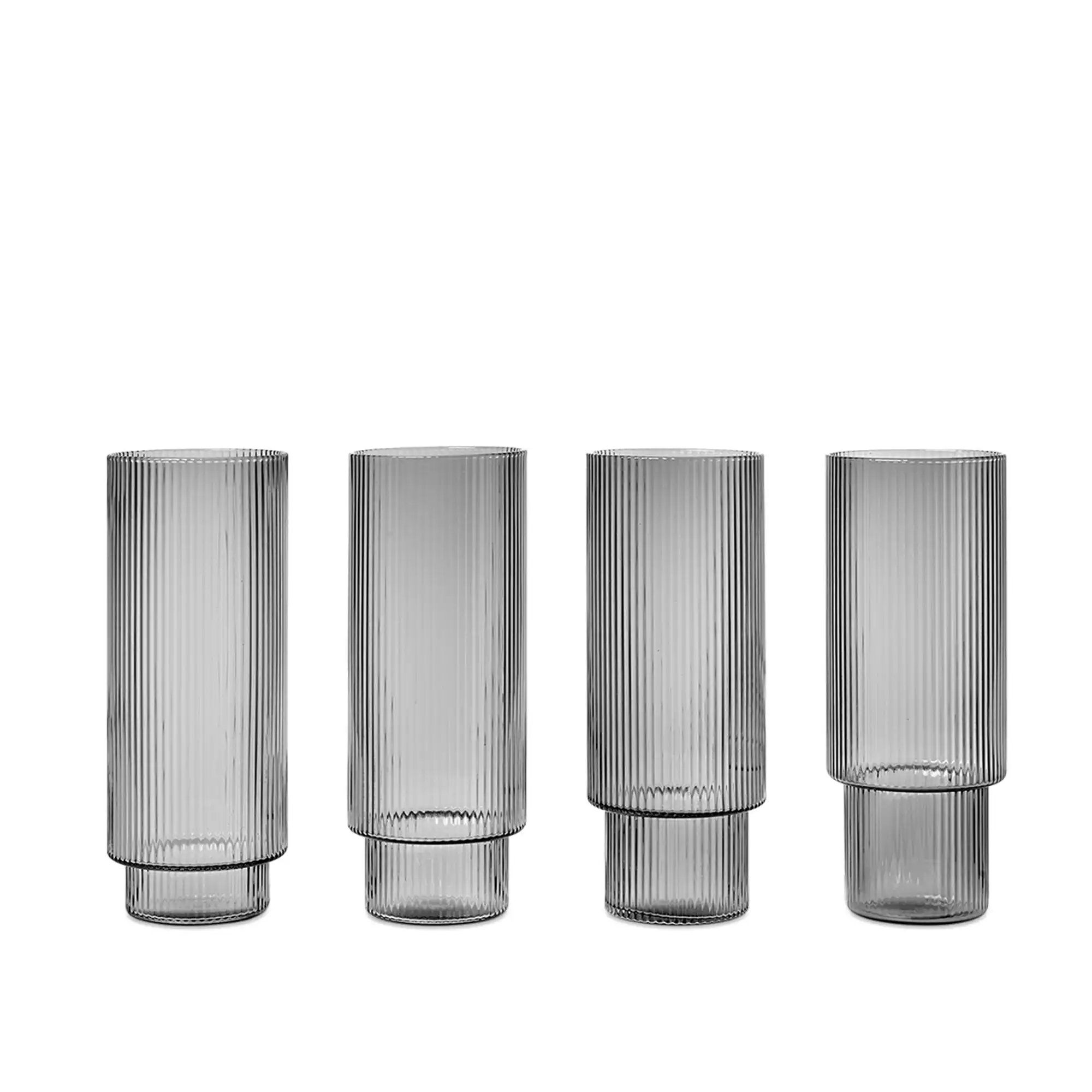 Ripple Long Drink Glasses Set of 4 Smoked Grey