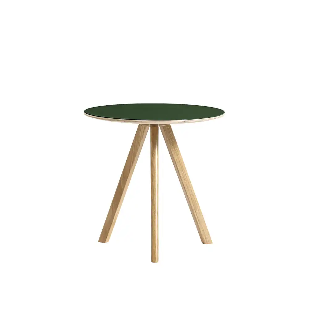 CPH20 2.0 Coffee Table Lacquered Oak Frame Ø50 X H49 Green Linoleum Top Lacquered Edge