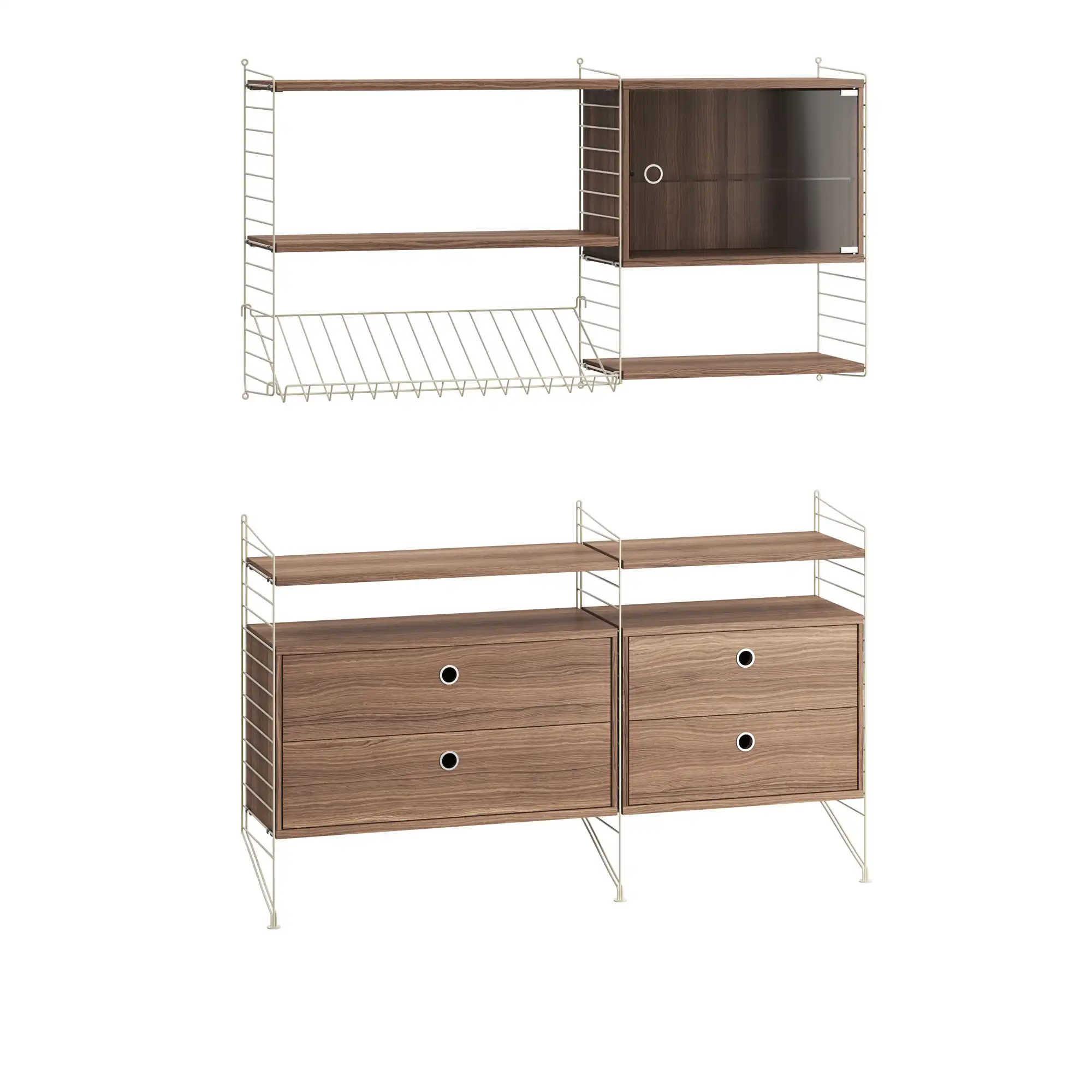 Vardagsrum hyllsystem T valnöt/beige