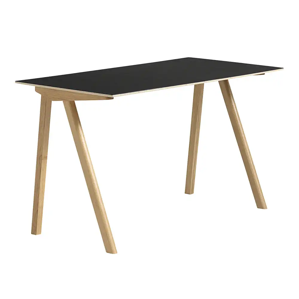 CPH90 2.0 Desk Lacquered Oak Frame L130 X W65 X H74  Black Linoleum Tabletop Lacquered Edge