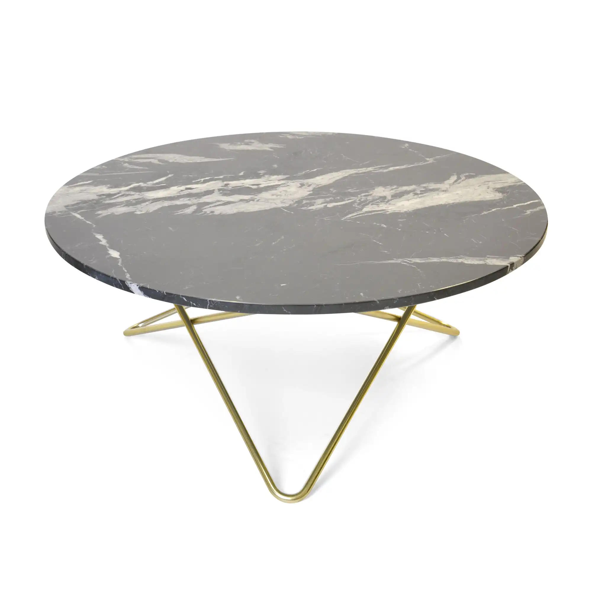 Large O Table, Brass Frame, Top: Black Marble