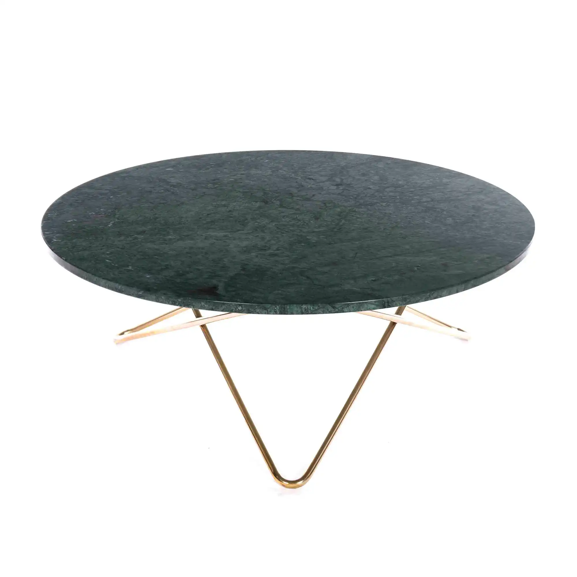 Large O Table, Brass Frame, Top: Green Marble