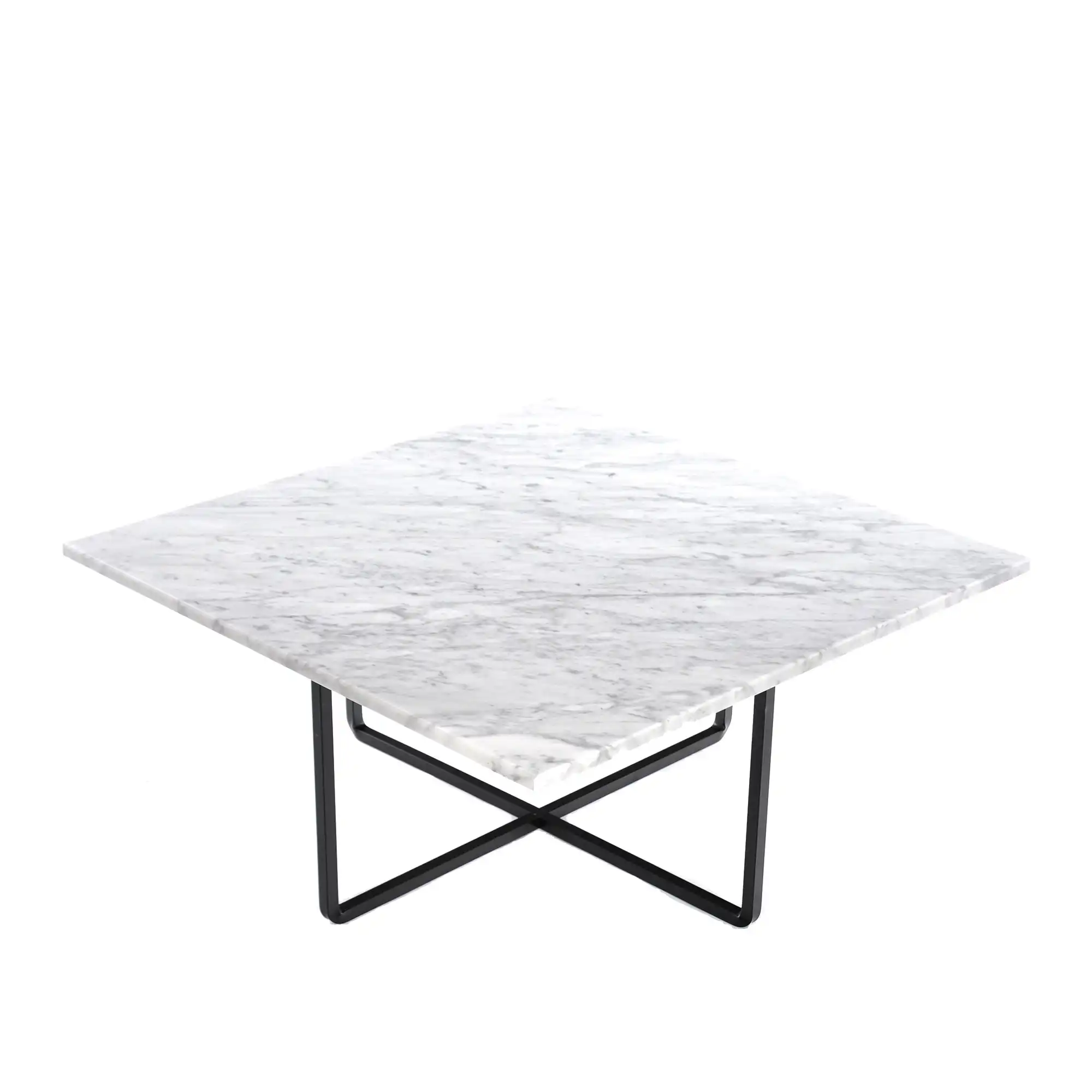 Ninety Table 80X80, Black Steel Frame, Top: White Marble