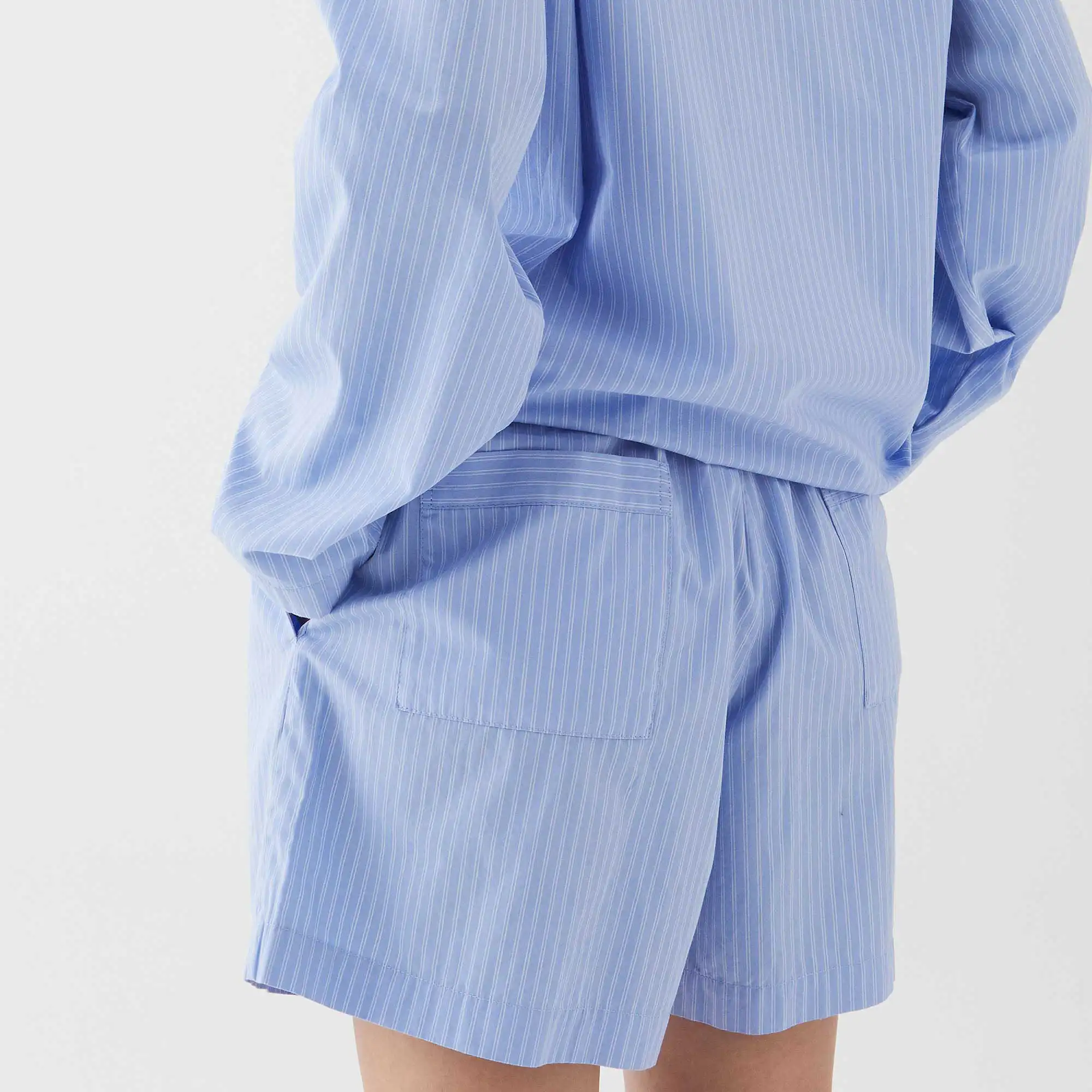 Poplin Pyjamas Shorts - Blue Pin Stripes - S