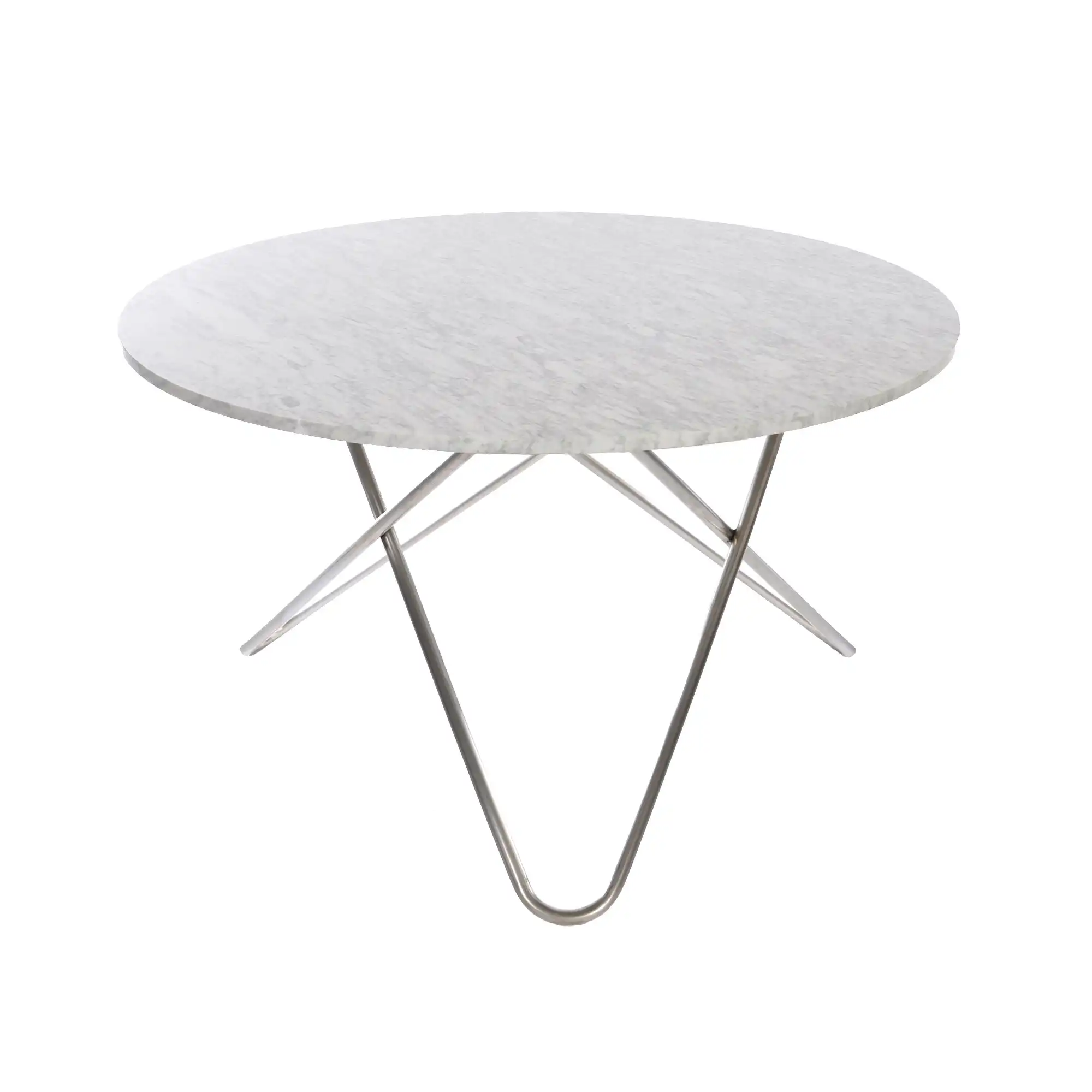 Big O Table, Stainless Steel Frame, Top: White Marble