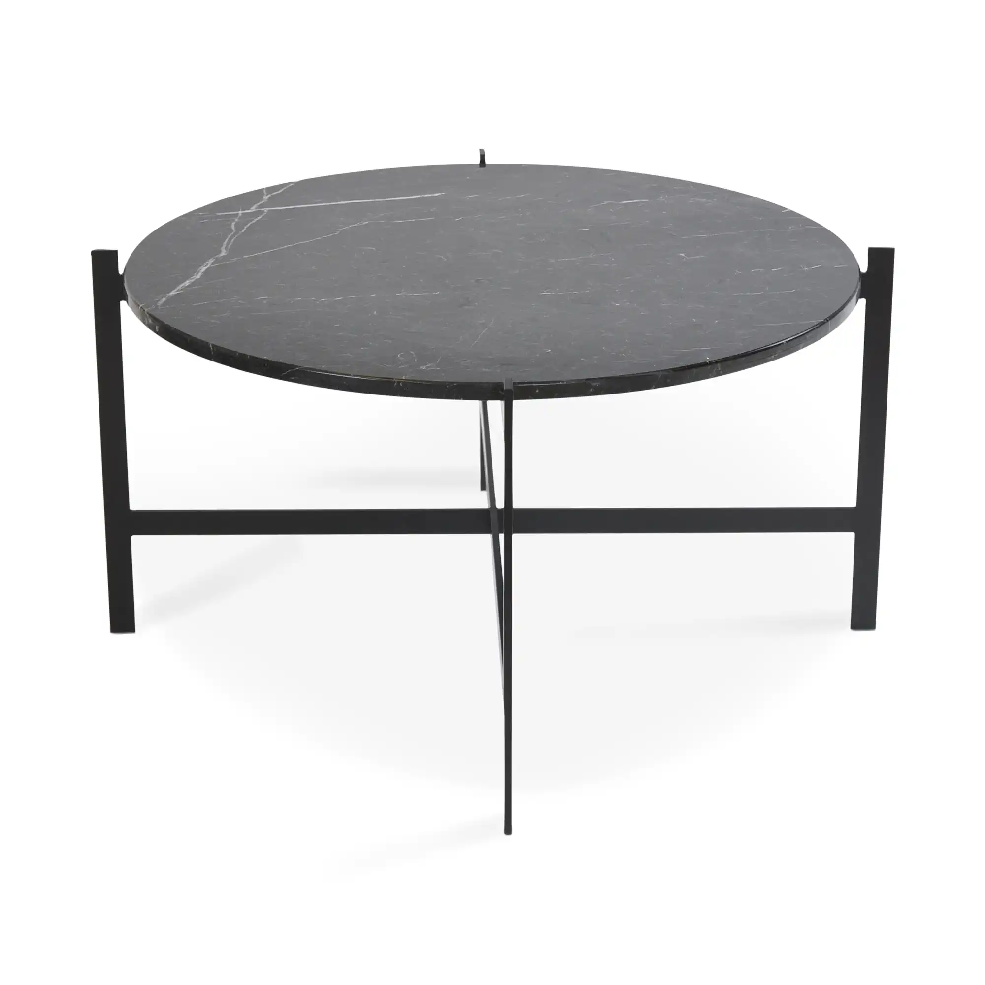 Deck Table Large, Black Steel Frame, Top: Black Marble