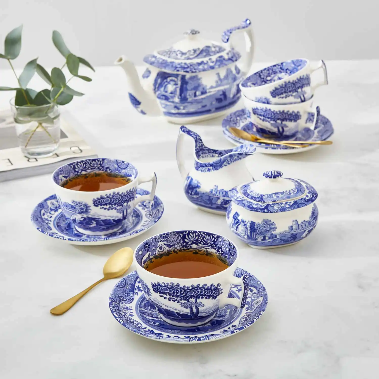 Blue Italian frukost kopp & fat