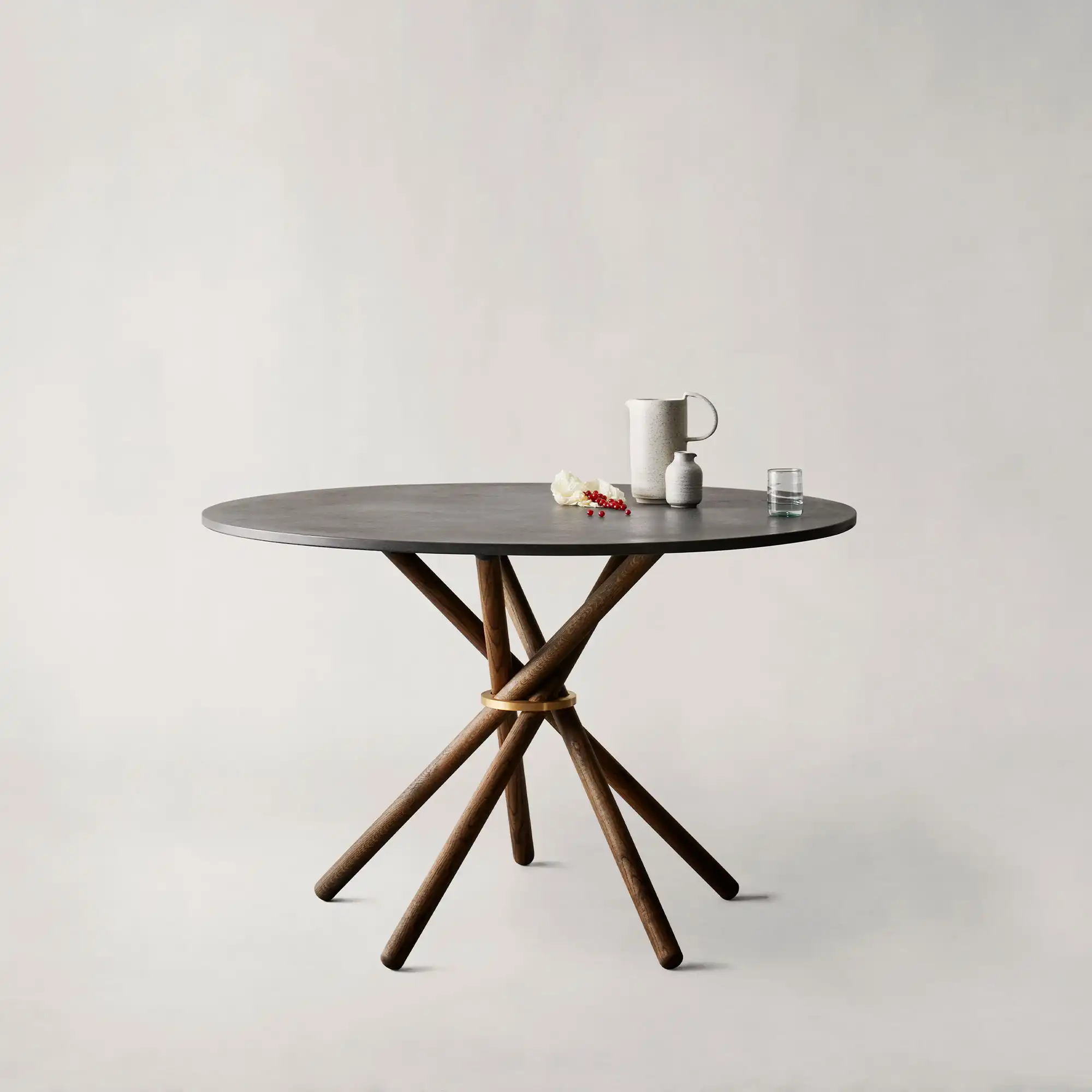 Hector 120 - Dining Table, Linoleum Burgundy / Dark Oak / Brass 