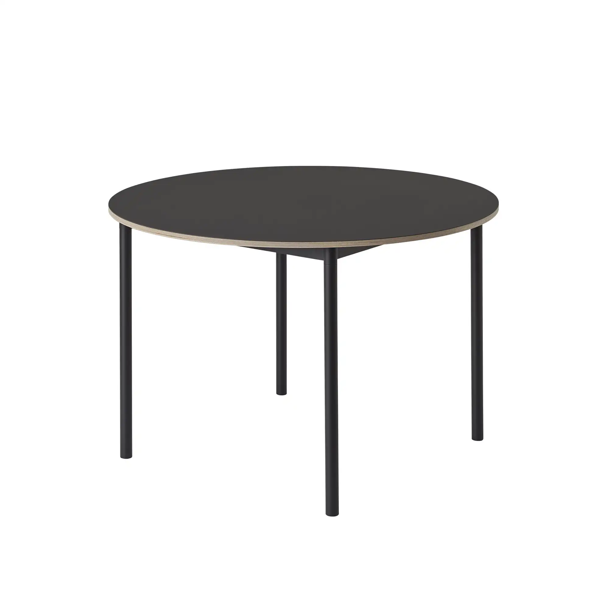 Base Table, Ø110 cm, Top: Black Linoleum, Plywood edges, Frame: Black