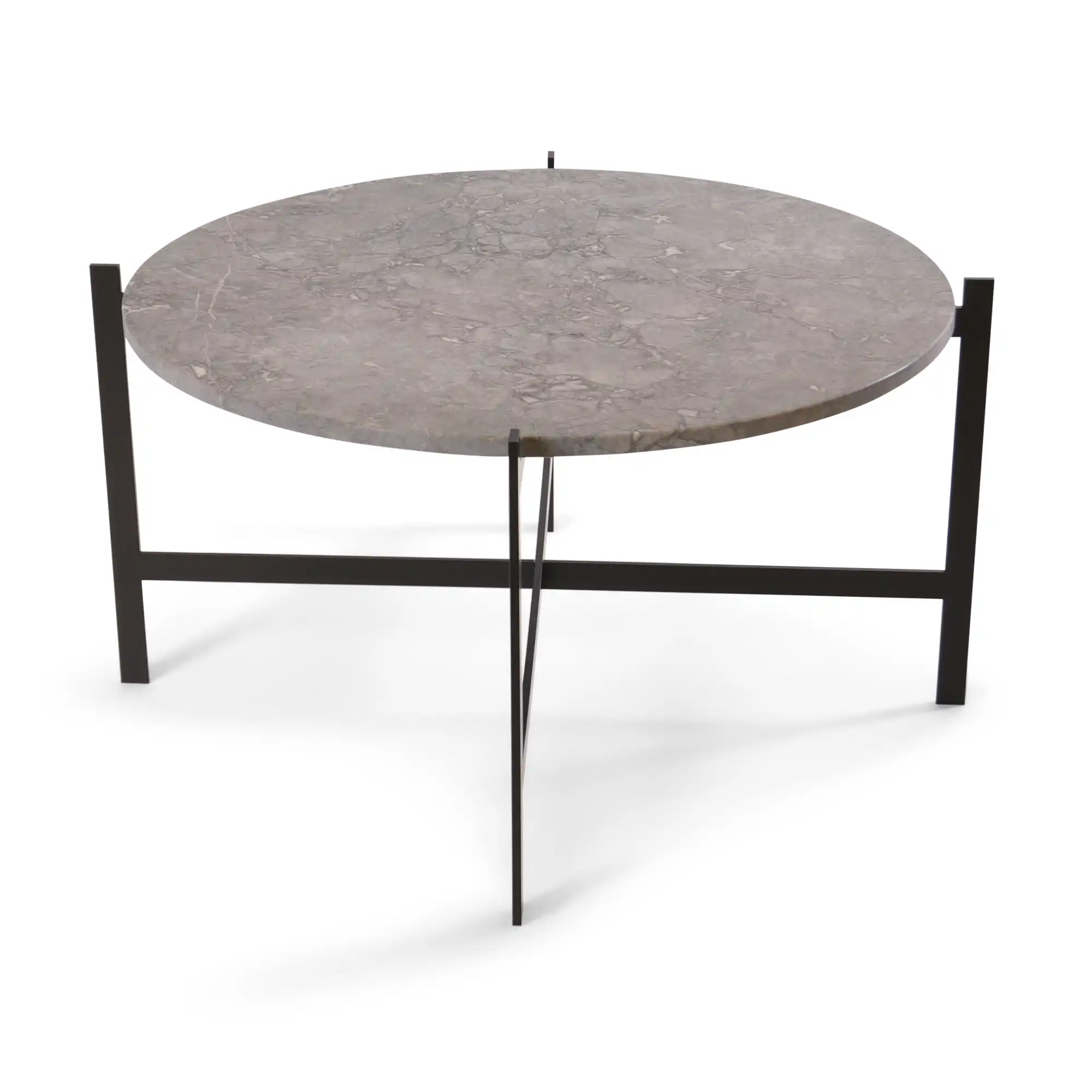 Deck Table Large, Black Steel Frame, Top: Grey Marble