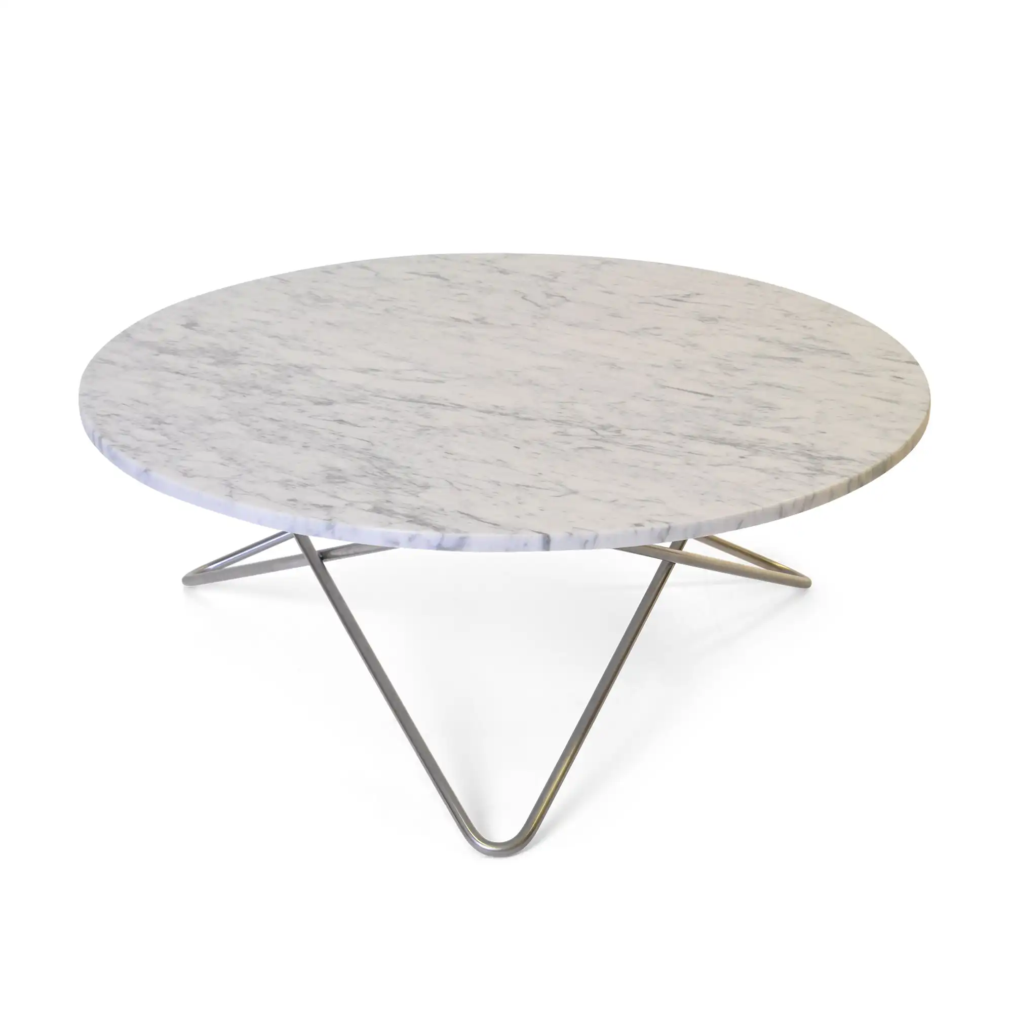 Large O Table, Stainless Steel Frame, Top: White Marble