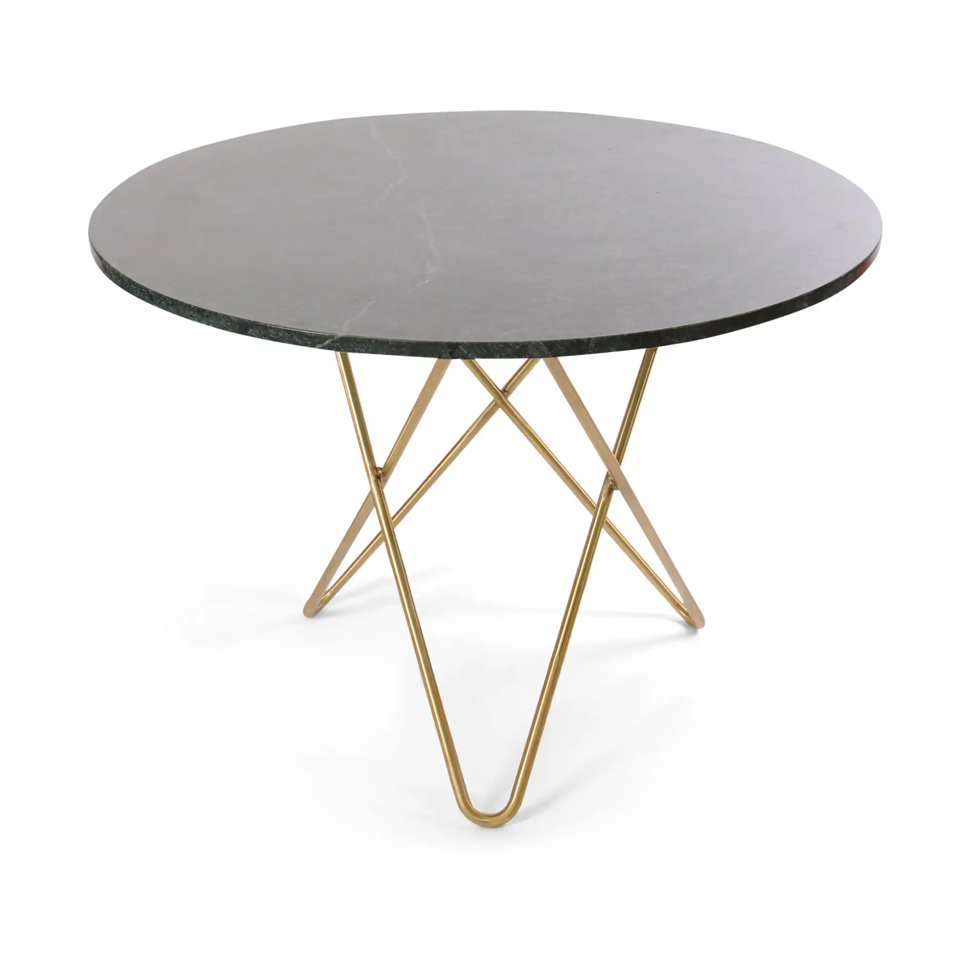 O Dining Table Ø100, Brass Frame, Top: Green Marble