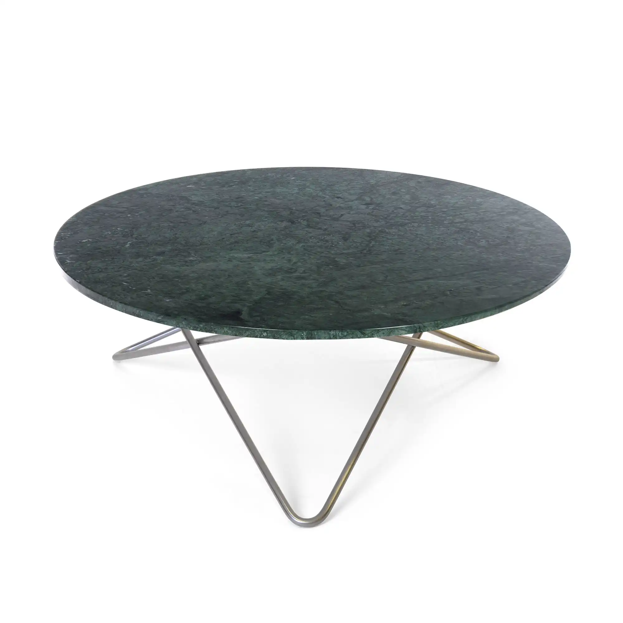 Large O Table, Stainless Steel Frame, Top: Green Marble