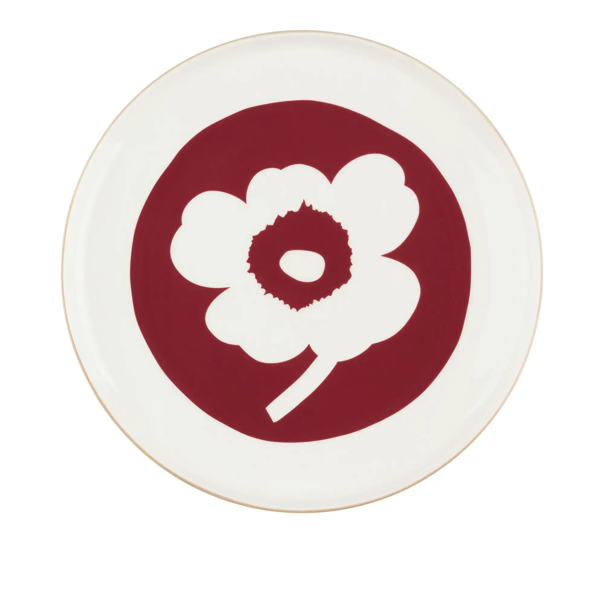 Unikko Plate 25 cm White, Dark Cherry, Brown