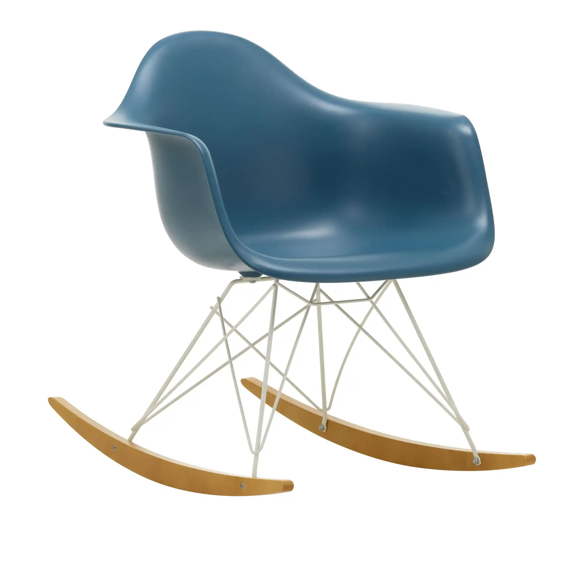 Eames Plastic Armchair RAR - 83 Sea Blue - White Base - Golden Maple